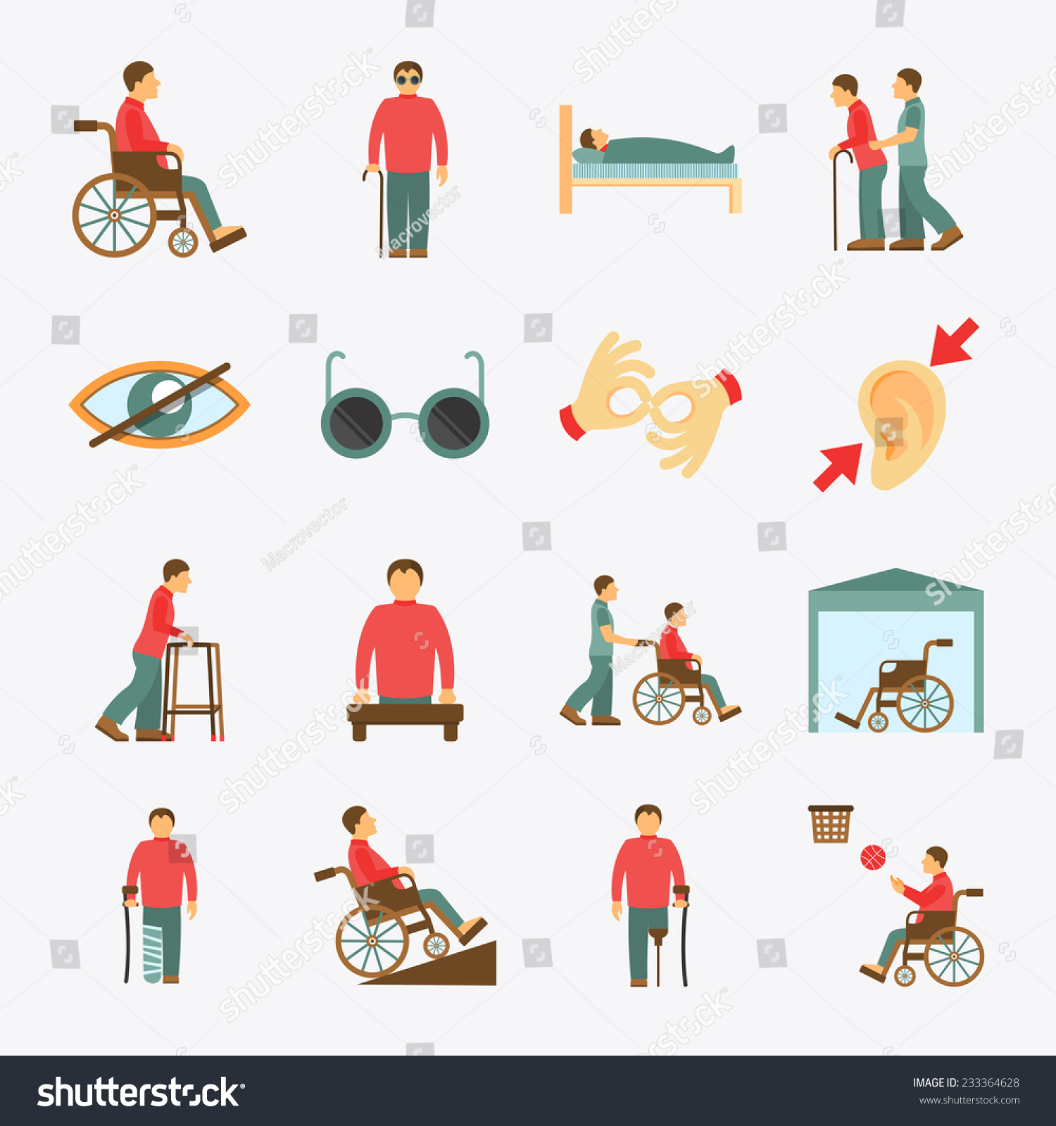 Disabled People Care Help Assistance And Accessibility Flat Icons Set ...