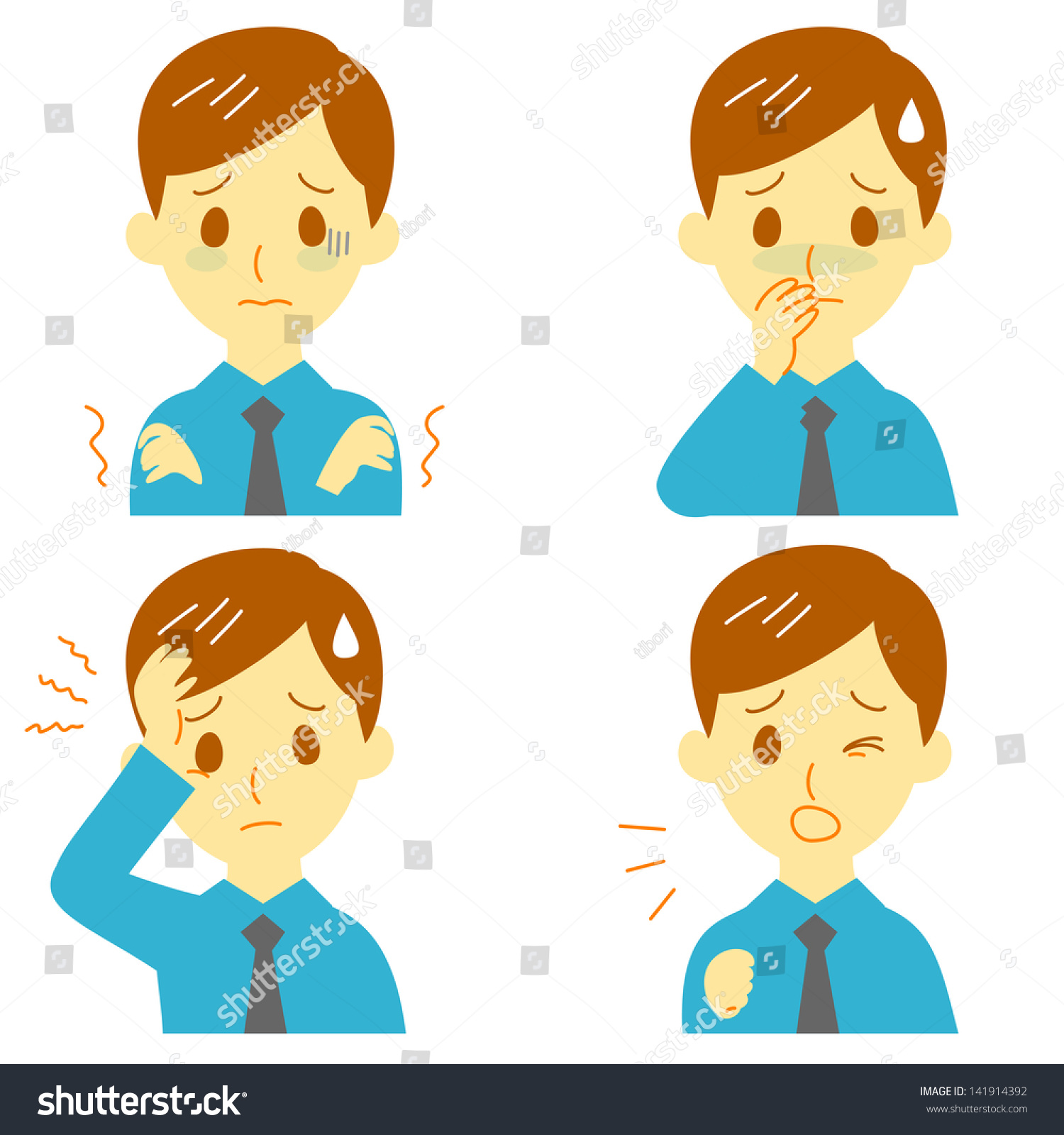 Disease Symptoms 01 Fever And Chills Headache Nausea Stock Vector 