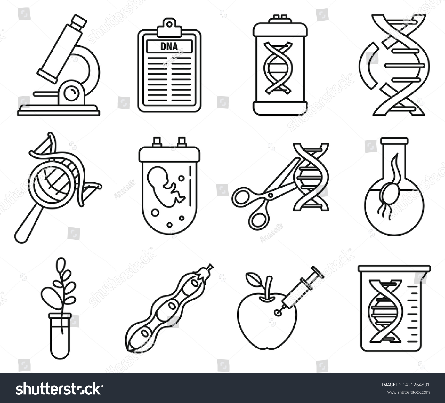 Dna Genetic Engineering Icons Set Outline Stock Vector Royalty Free