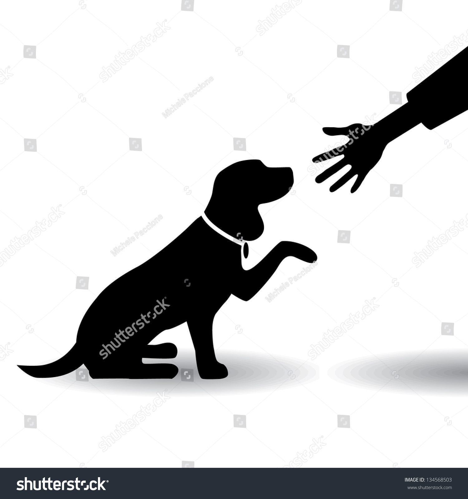 Dog Offering Paw Shaking Hands Silhouette. Eps 8 Vector, Grouped For