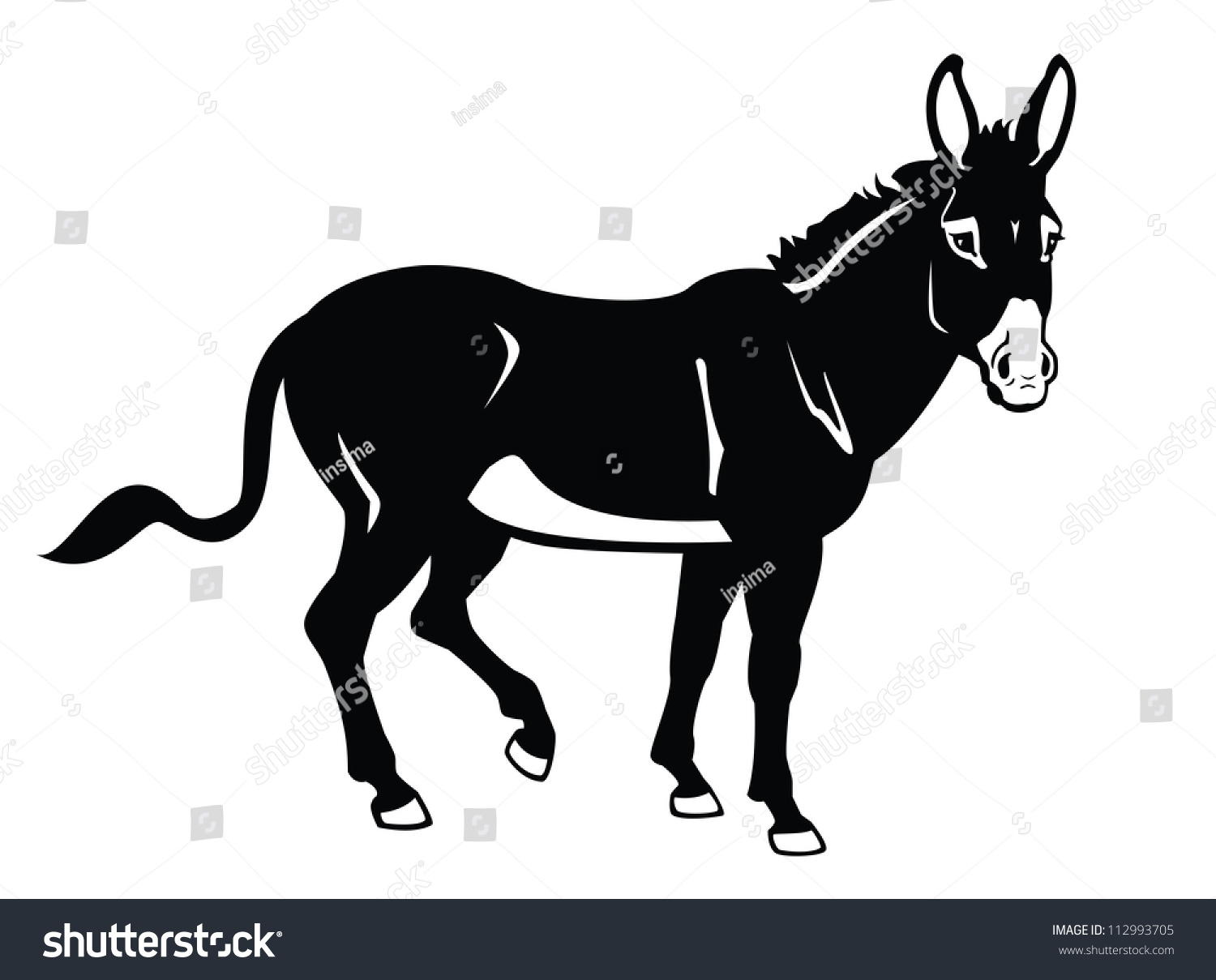 Donkey,black And White Vector Image Isolated On White Background,side 