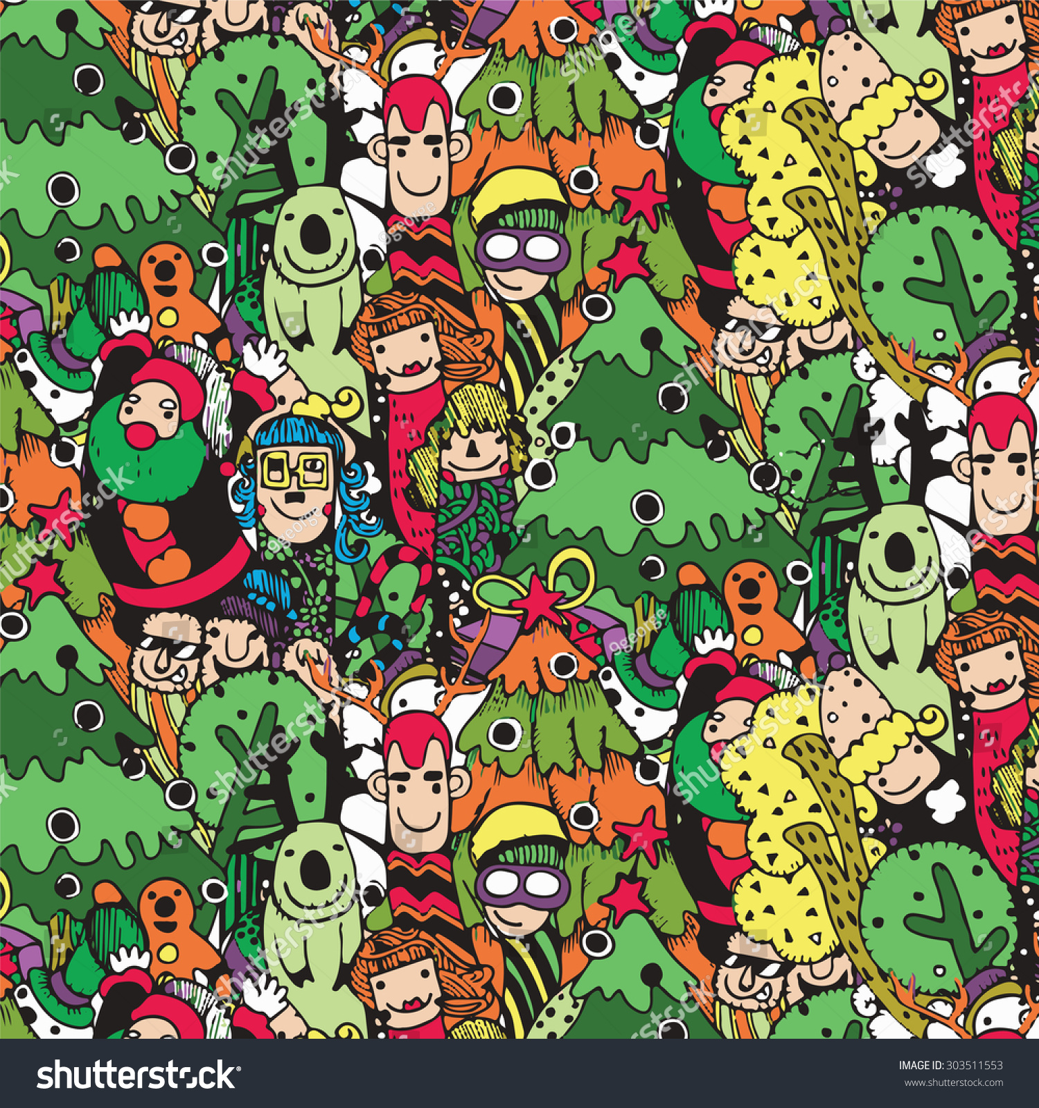 Doodle Christmas Hand Drawn Background ,Seamless Pattern ,Vector