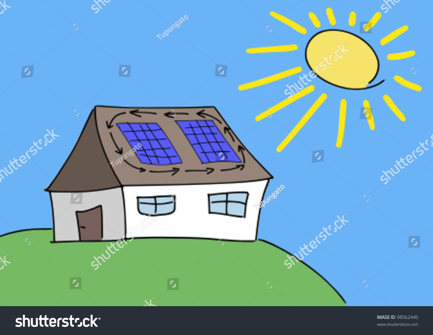 Doodle Drawing Solar Energy Concept. Renewable Sun Power With