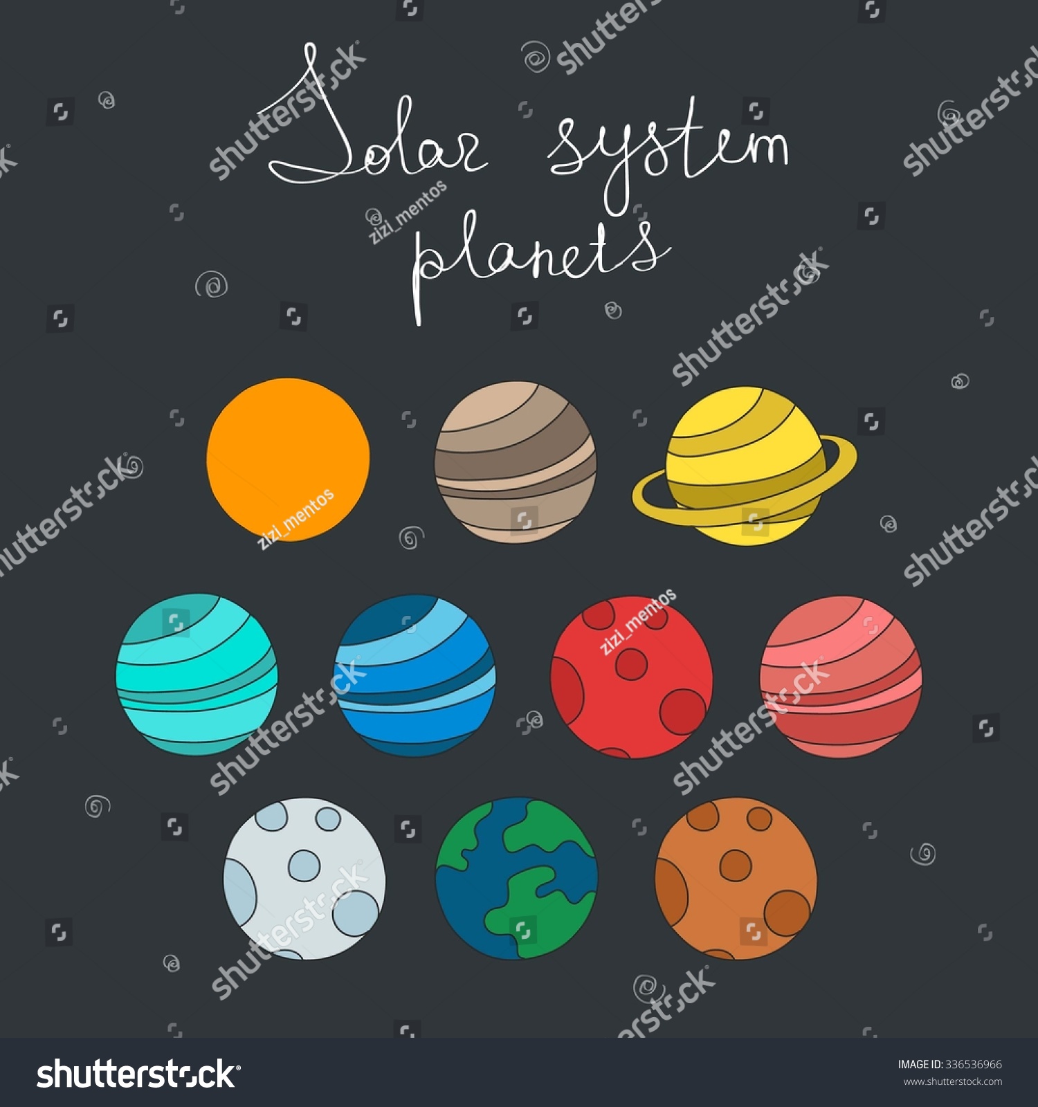 Doodle Icons Solar System Planets Vector Stock Vector Royalty Free