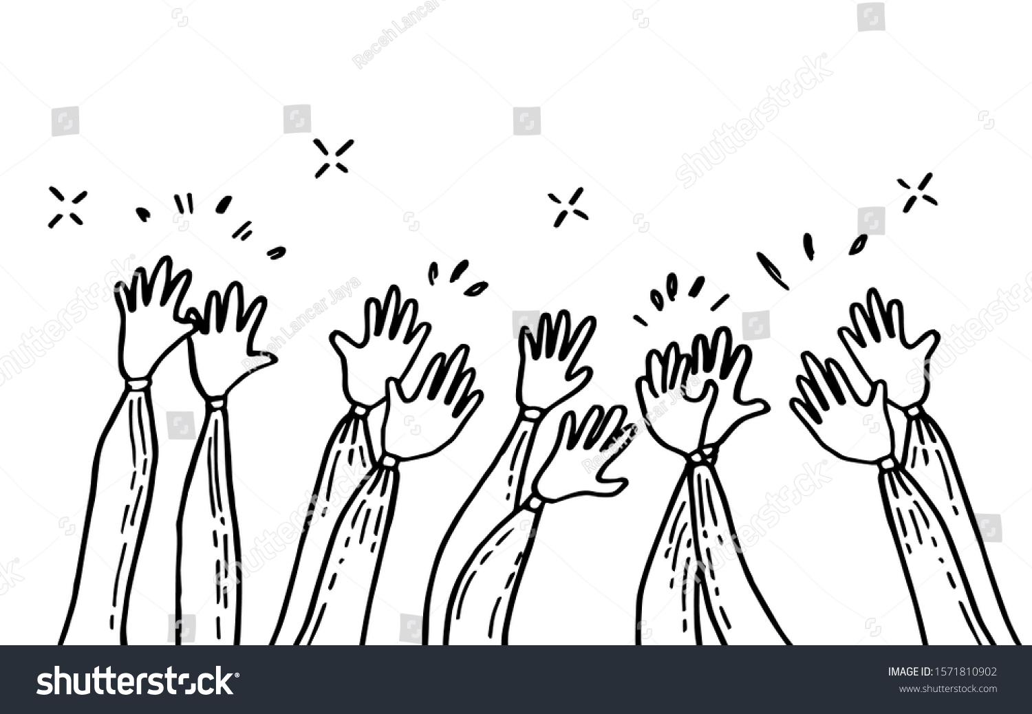 Doodle Hands Uphands Clapping Applause Gestures Stock Vector Royalty