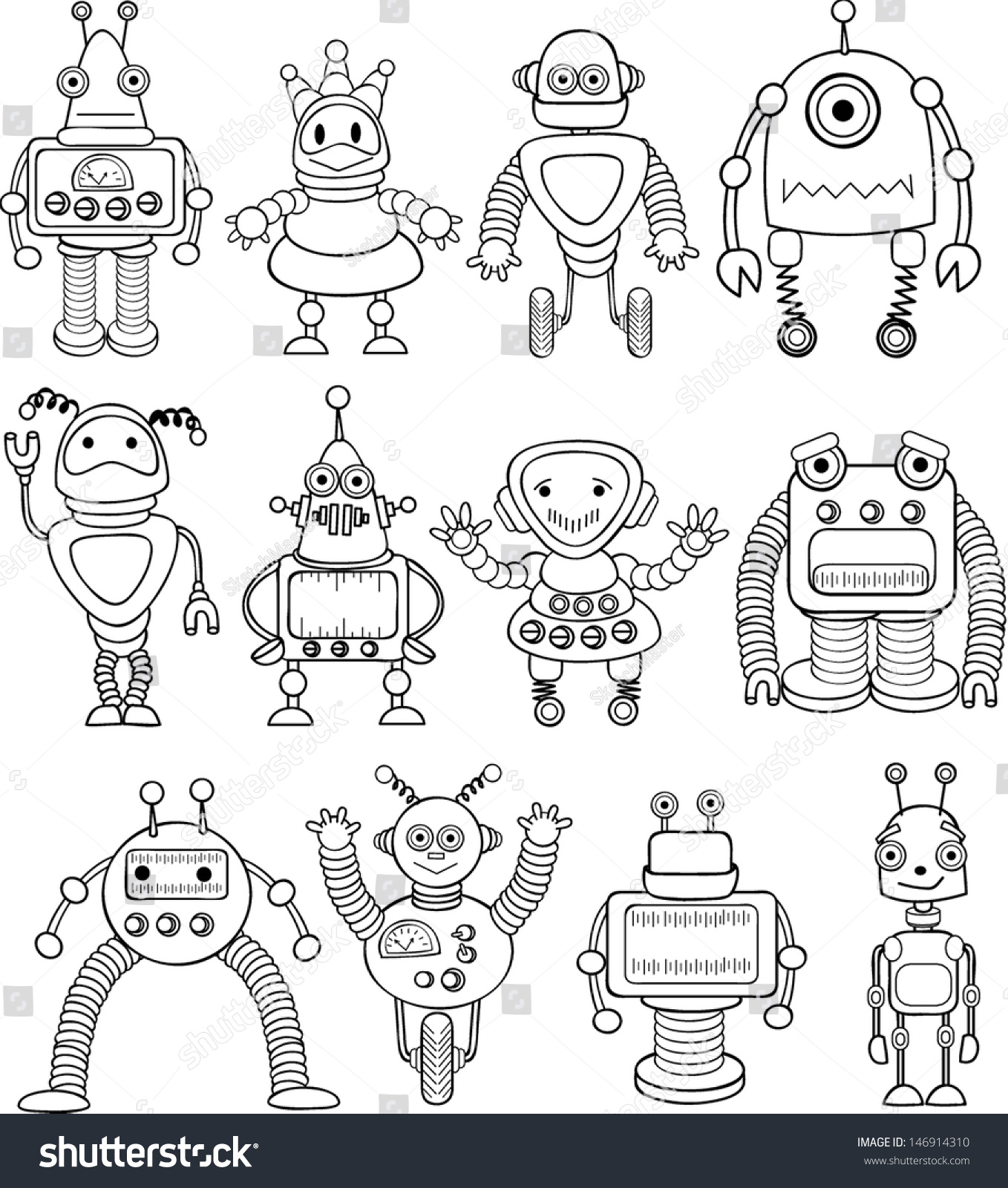 Doodle Robots - Vector - 146914310 : Shutterstock