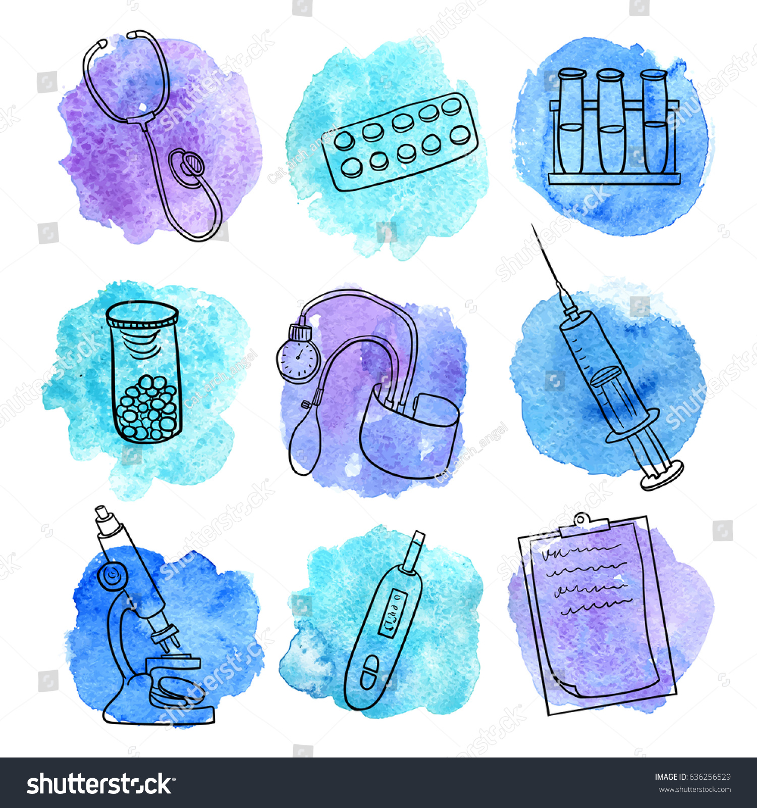 Doodle Set Medical Equipment Hand Drawn Stock Vector Royalty Free