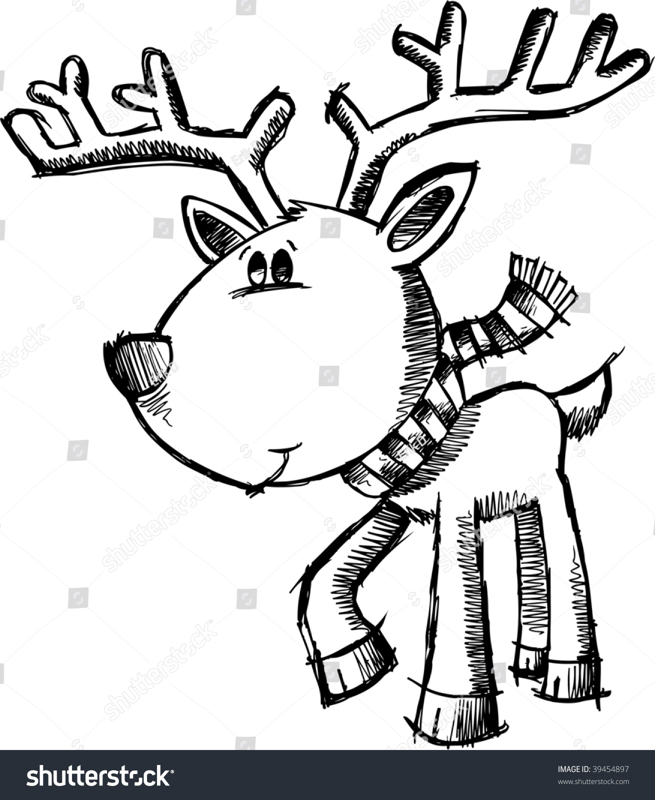 Doodle Sketchy Christmas Deer Vector Illustration - 39454897 : Shutterstock