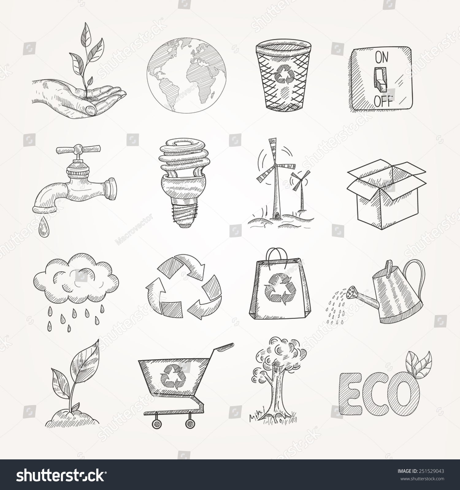 Doodles Garbage Recycling Global Conservation Ecology Icons Set