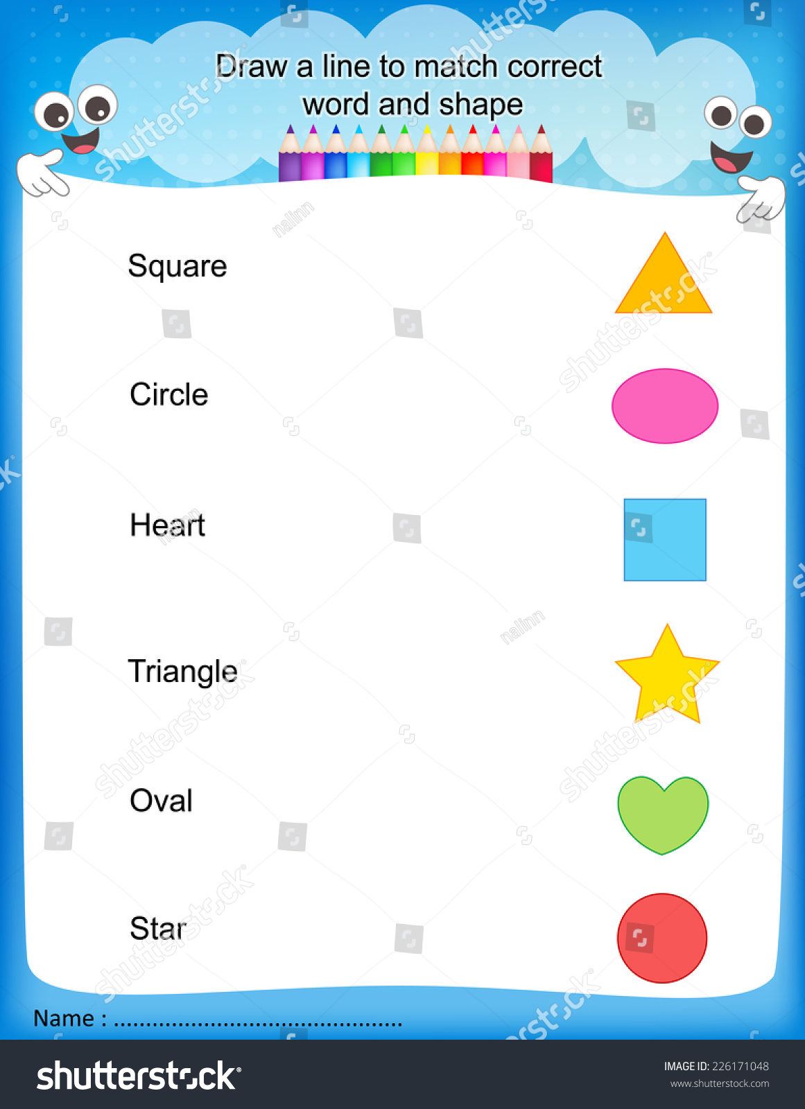 Draw A Line To Match Correct Word And Shape Colorful Printable Kids