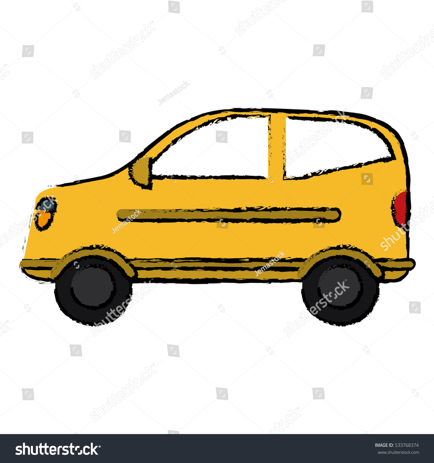 Drawing Hatchback Car Vehicle Side View Stock Vector Illustration