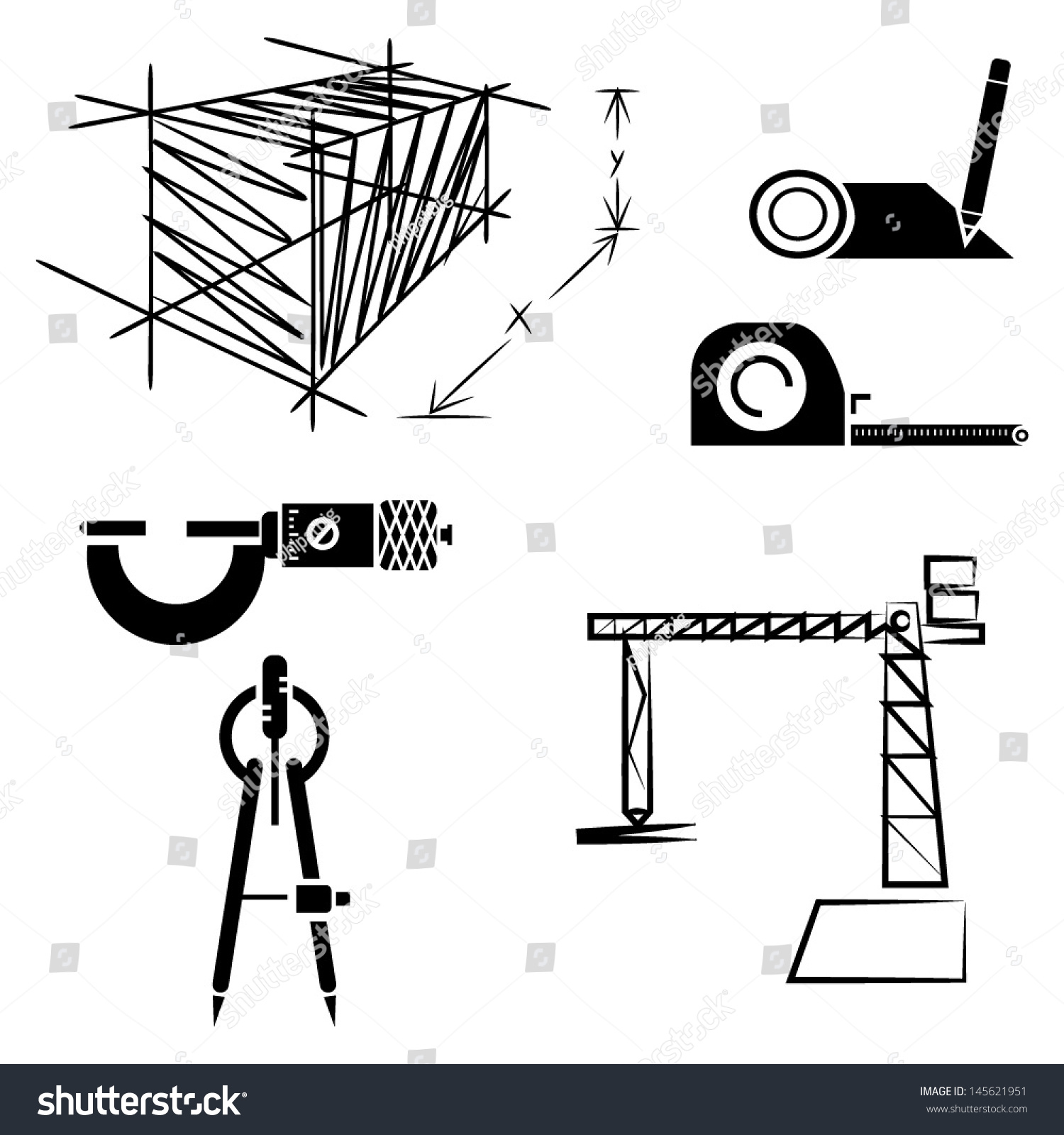 Drawing Icons, Engineering Tools, Construction Stock Vector
