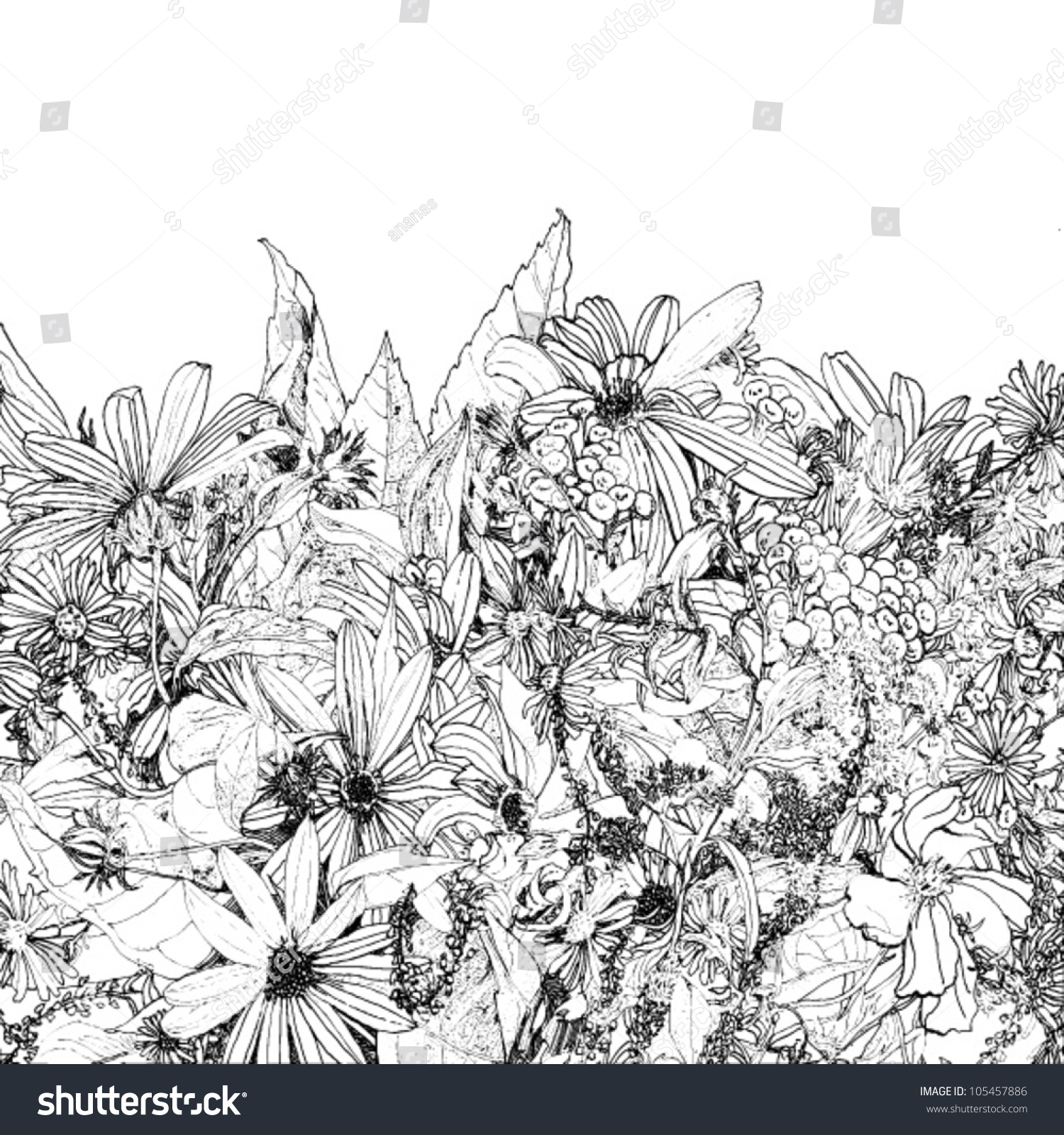 Drawing Of Meadow Stock Vector Illustration 105457886 : Shutterstock