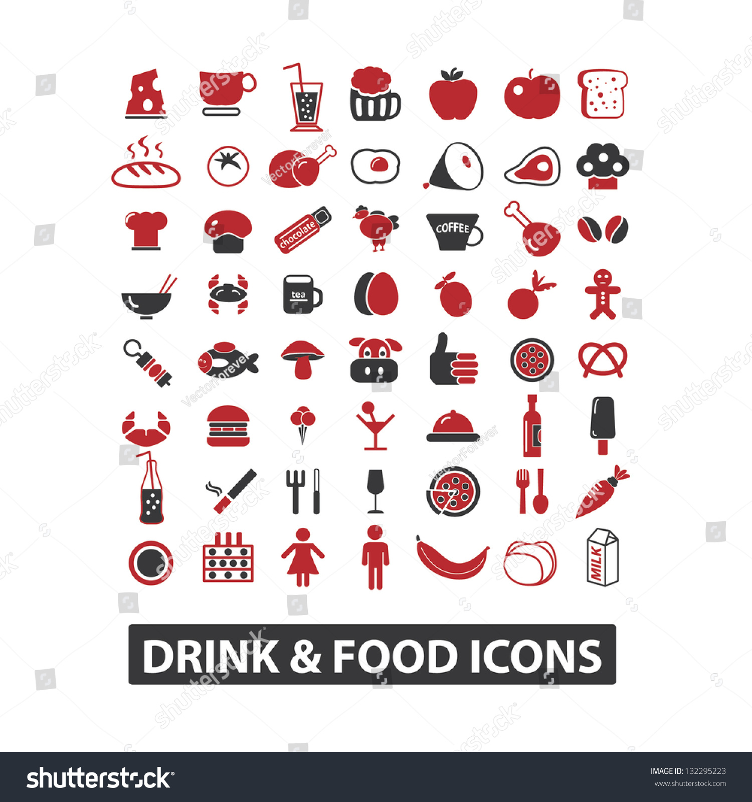 Drink & Food Icons Set, Vector - 132295223 : Shutterstock