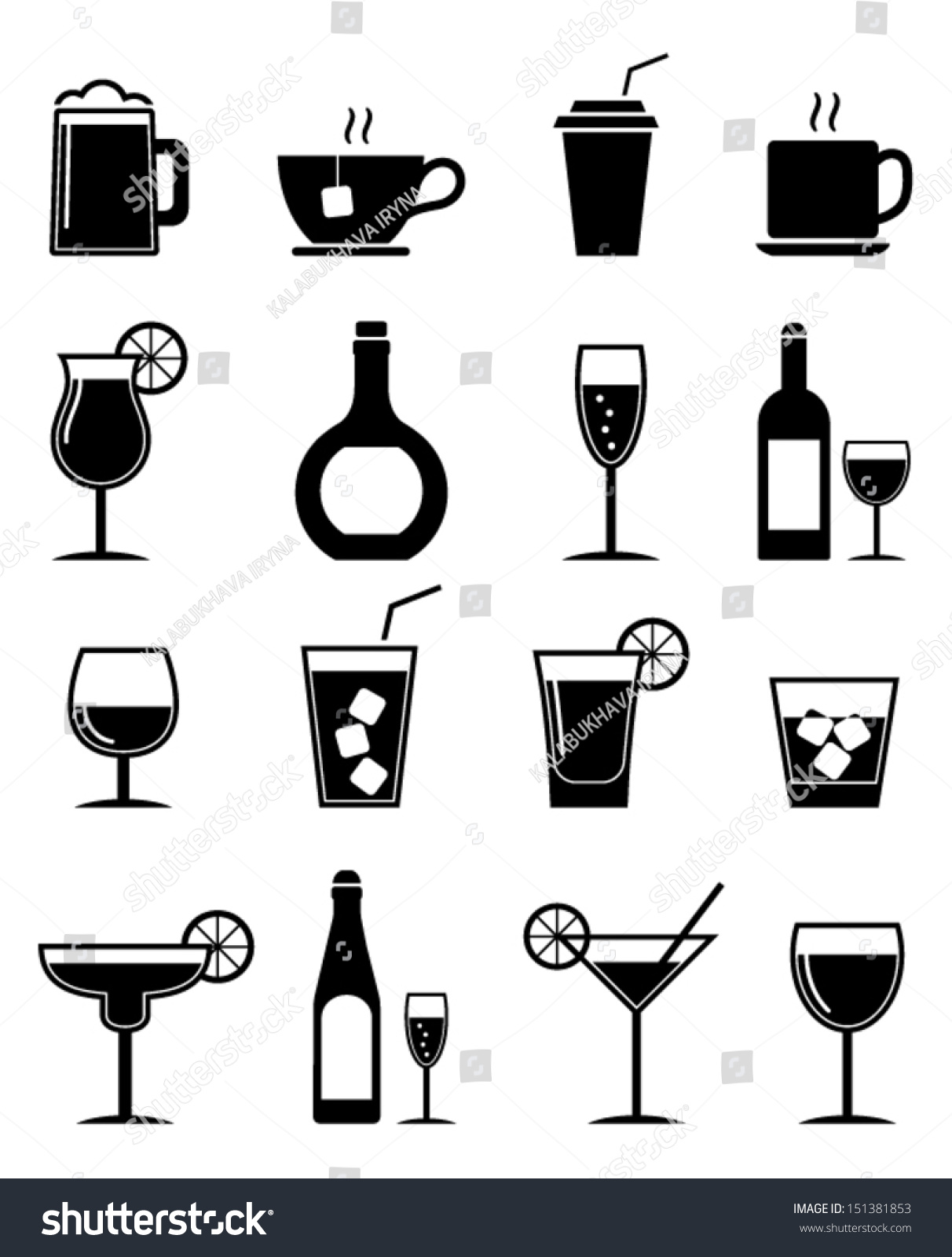 Getränke Symbole Als Set Stock Vektorgrafik Illustration 151381853