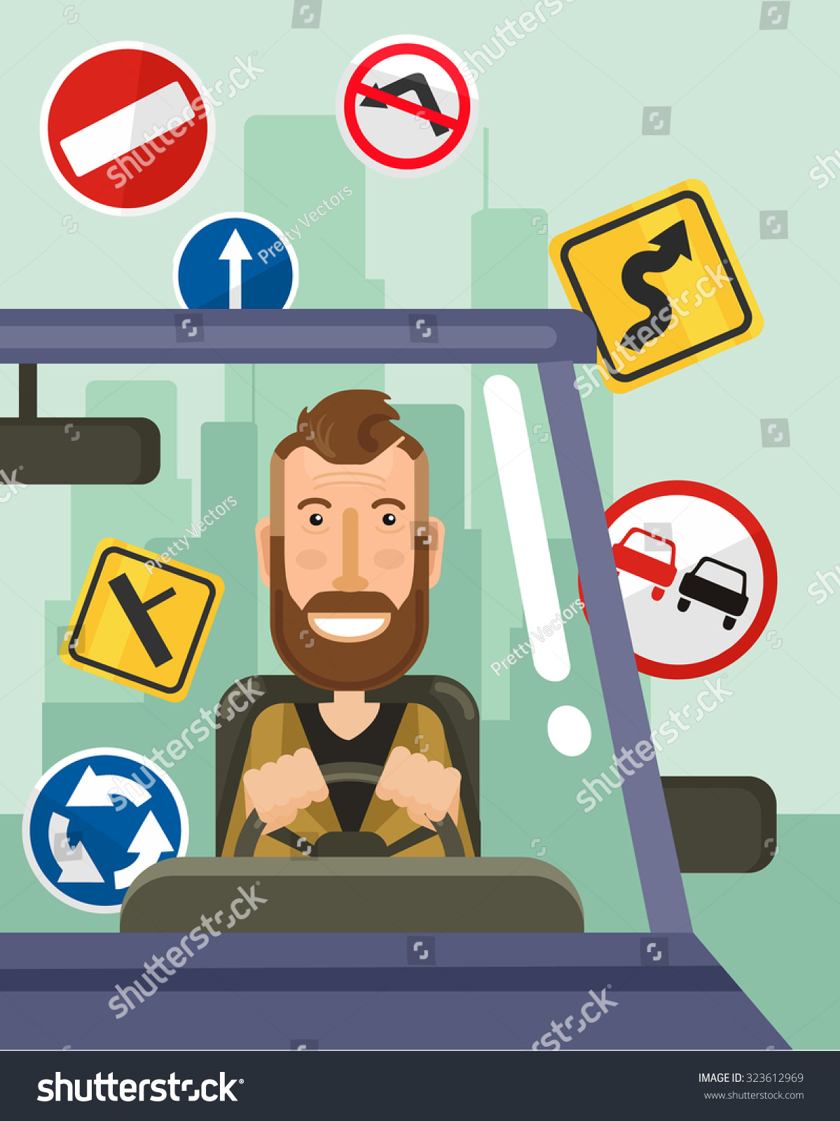 Driver Is Driving. Vector Flat Illustration - 323612969 : Shutterstock
