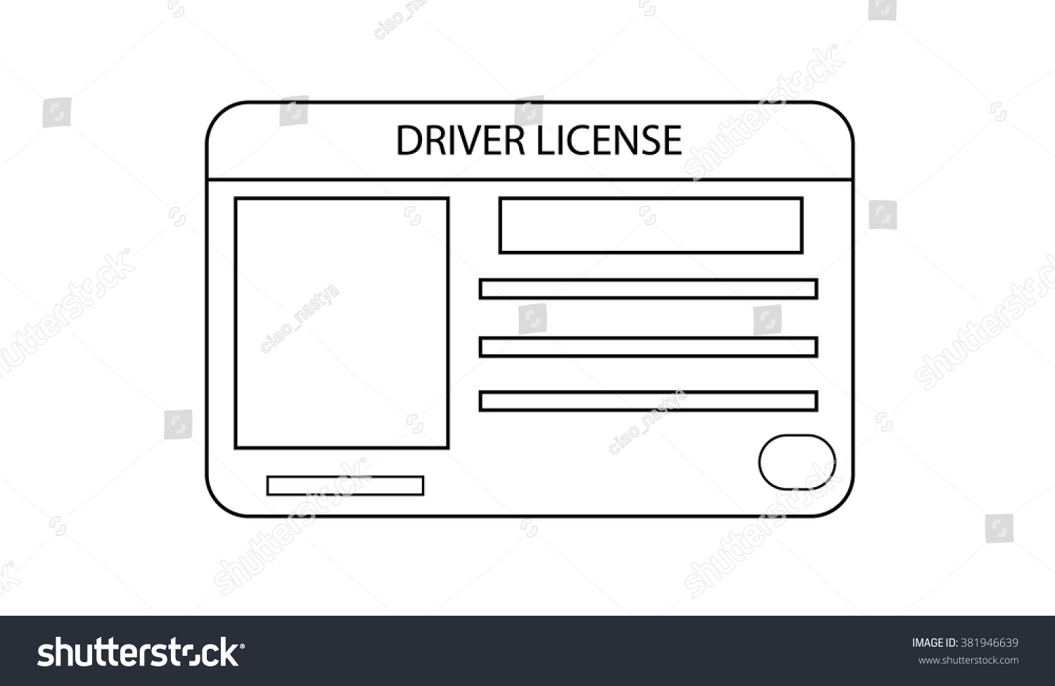 Drivers License Identification Card Line Art Stock Vector 381946639