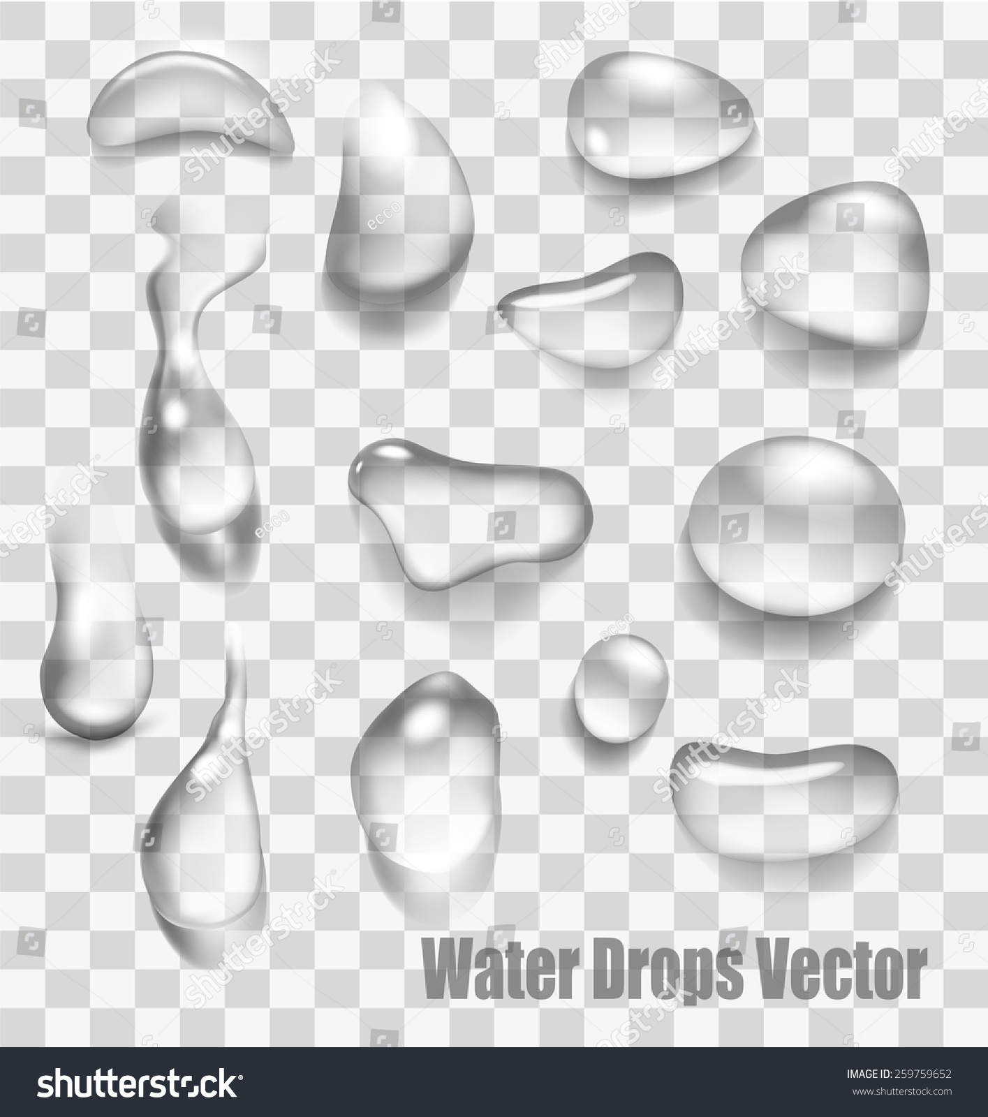 Drops Of Water On A Transparent Background. Vector. - 259759652