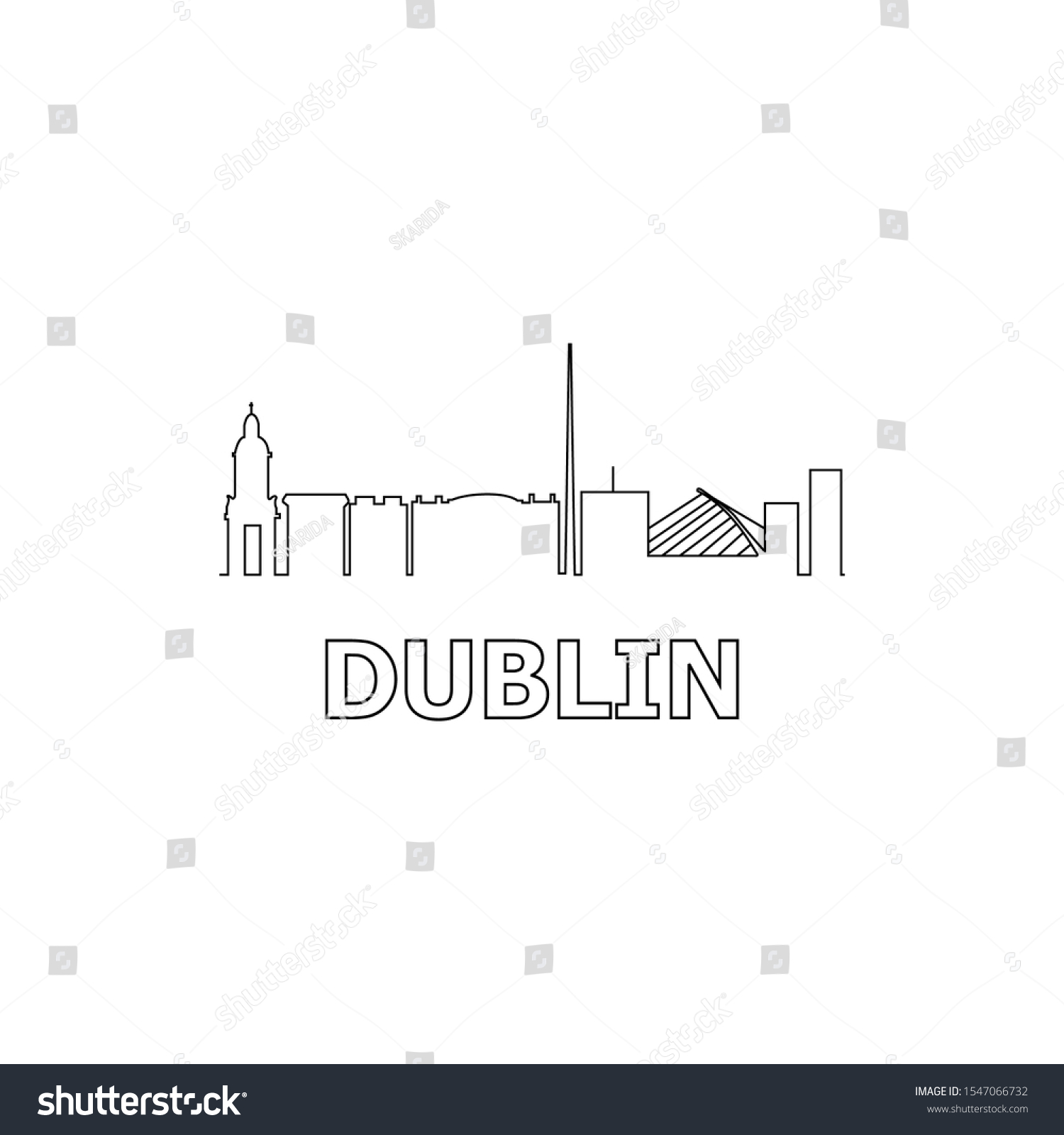 Dublin Skyline Landmarks Silhouette Black Vector Stock Vector Royalty