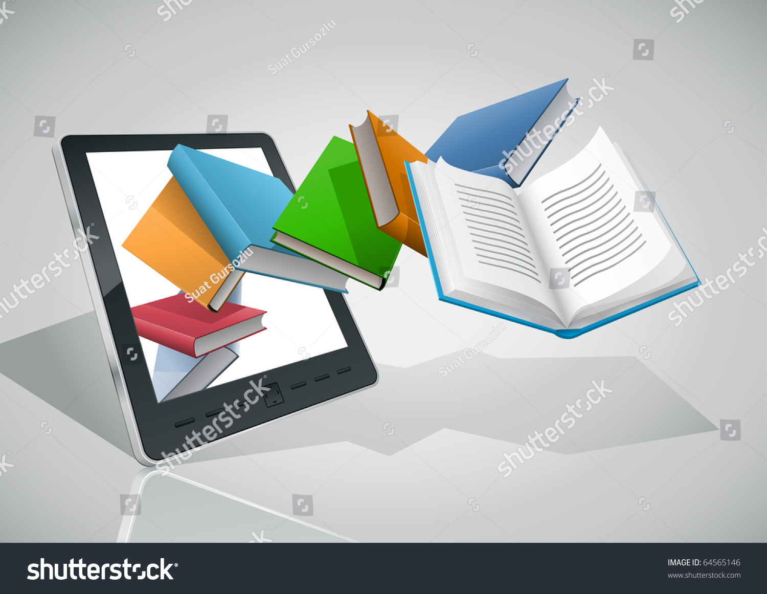 EBook Reader And Books. Vector Illustration. Elements Are