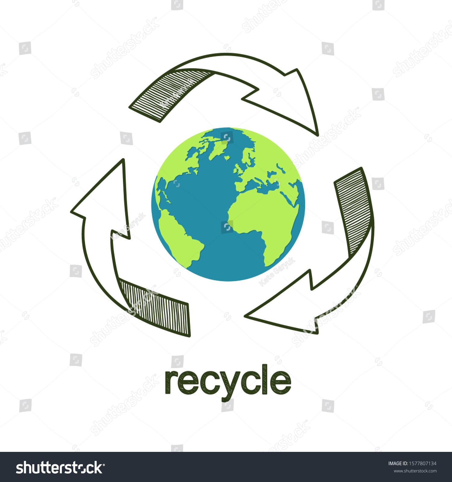 Earth Globe Hand Drawn Recycle Symbol Stock Vector Royalty Free