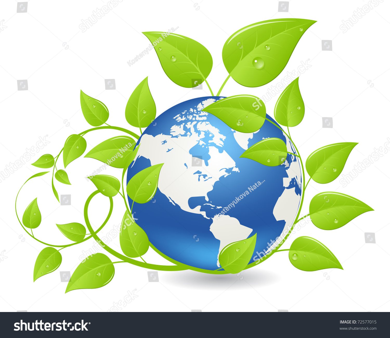 Earth Hemisphere Covered By Green Plants Ecology Concept Vector