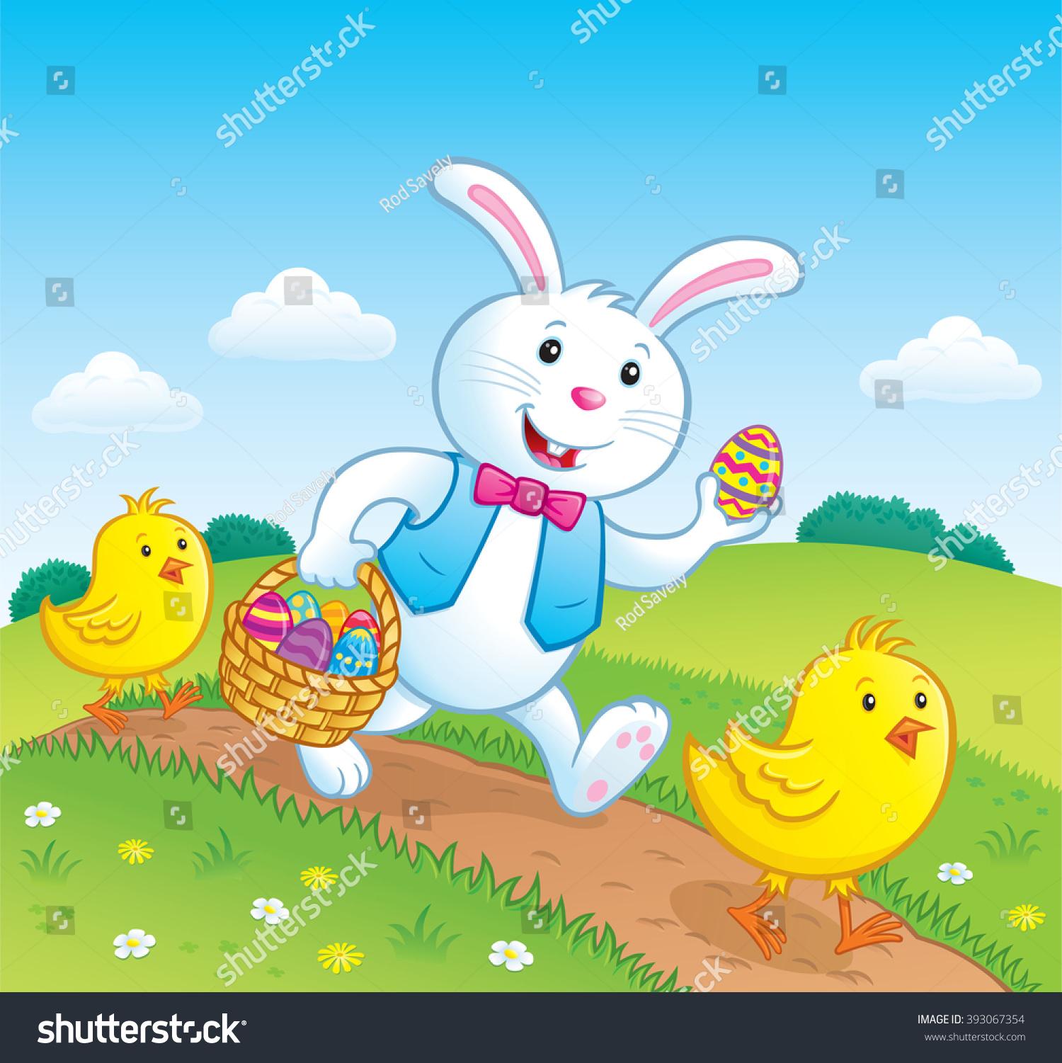 Easter Bunny and Baby Chicks Walking On A Trail Easter Bunny and Baby Chicks Walking On A Trail