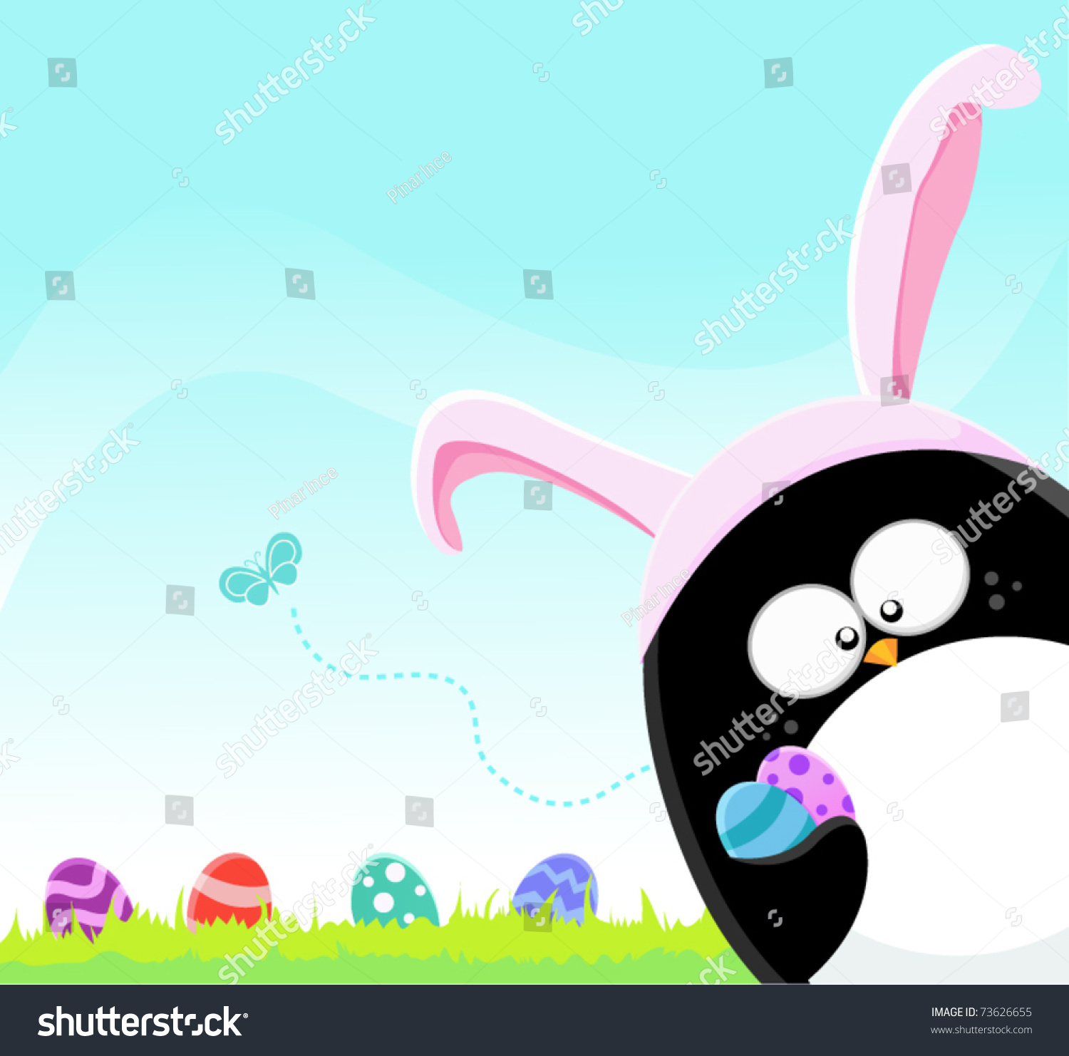 Easter Penguin With Painted Eggs Stock Vector Illustration