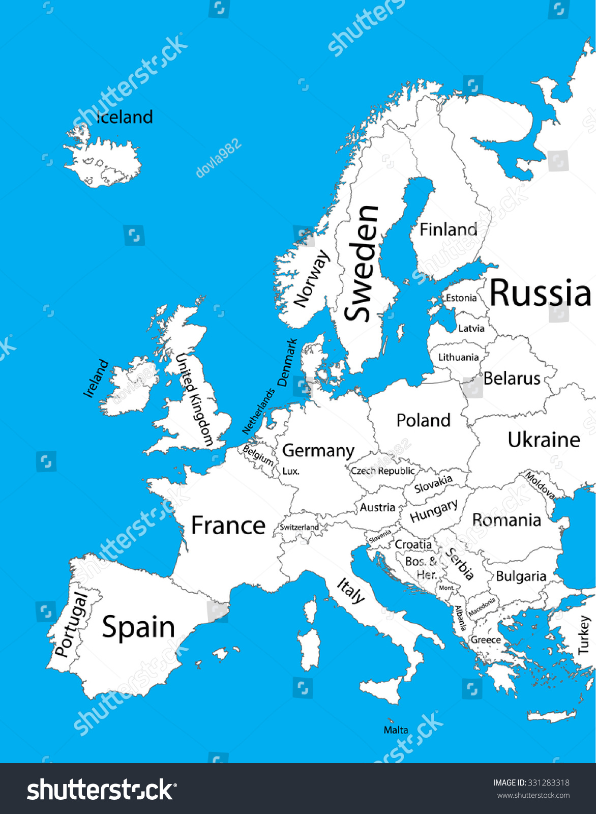 Editable Blank Vector Map Of Europe. Vector Map Of Europe Isolated On ...