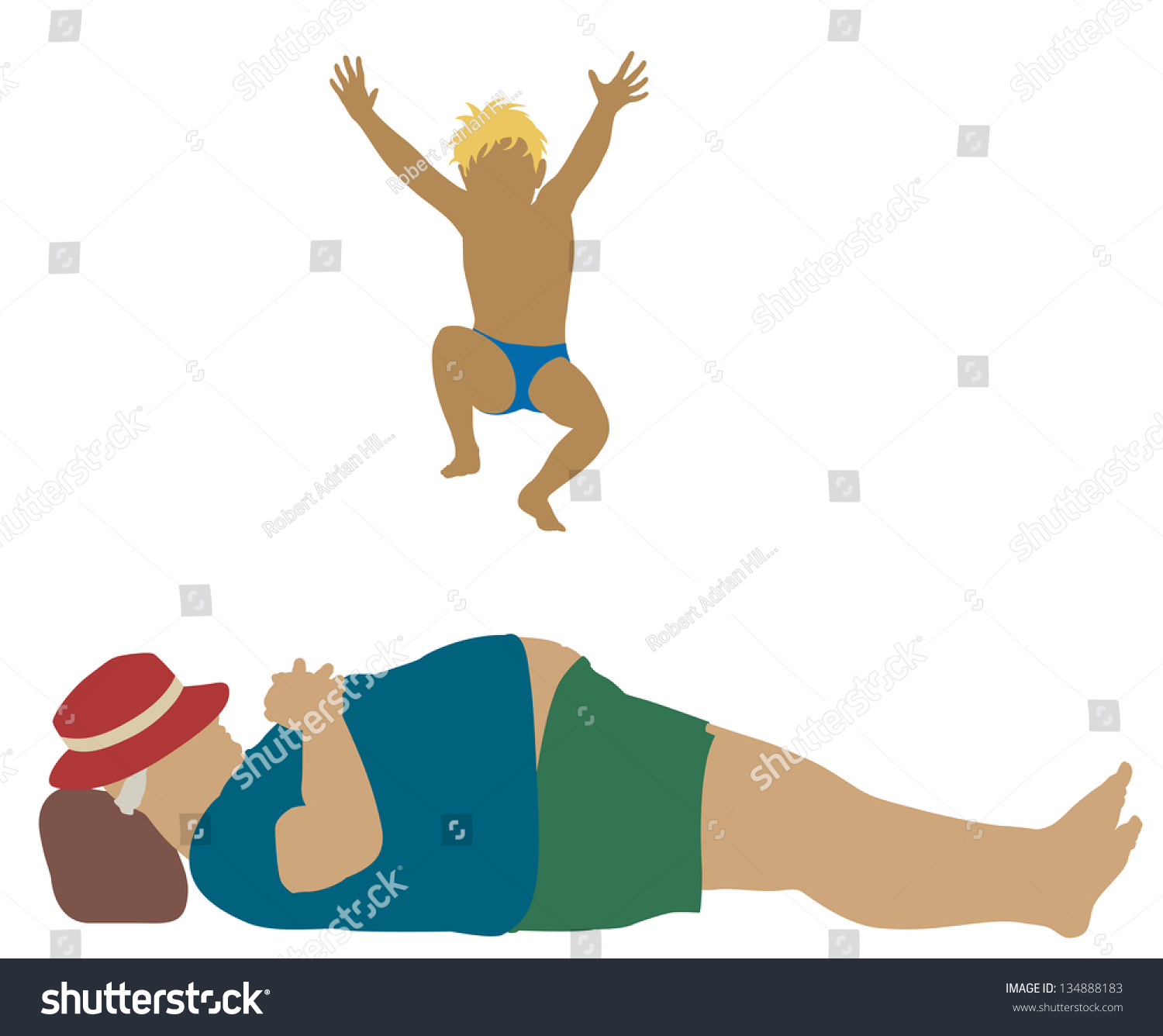 Editable Vector Cartoon Illustration Of A Young Boy Jumping Onto A