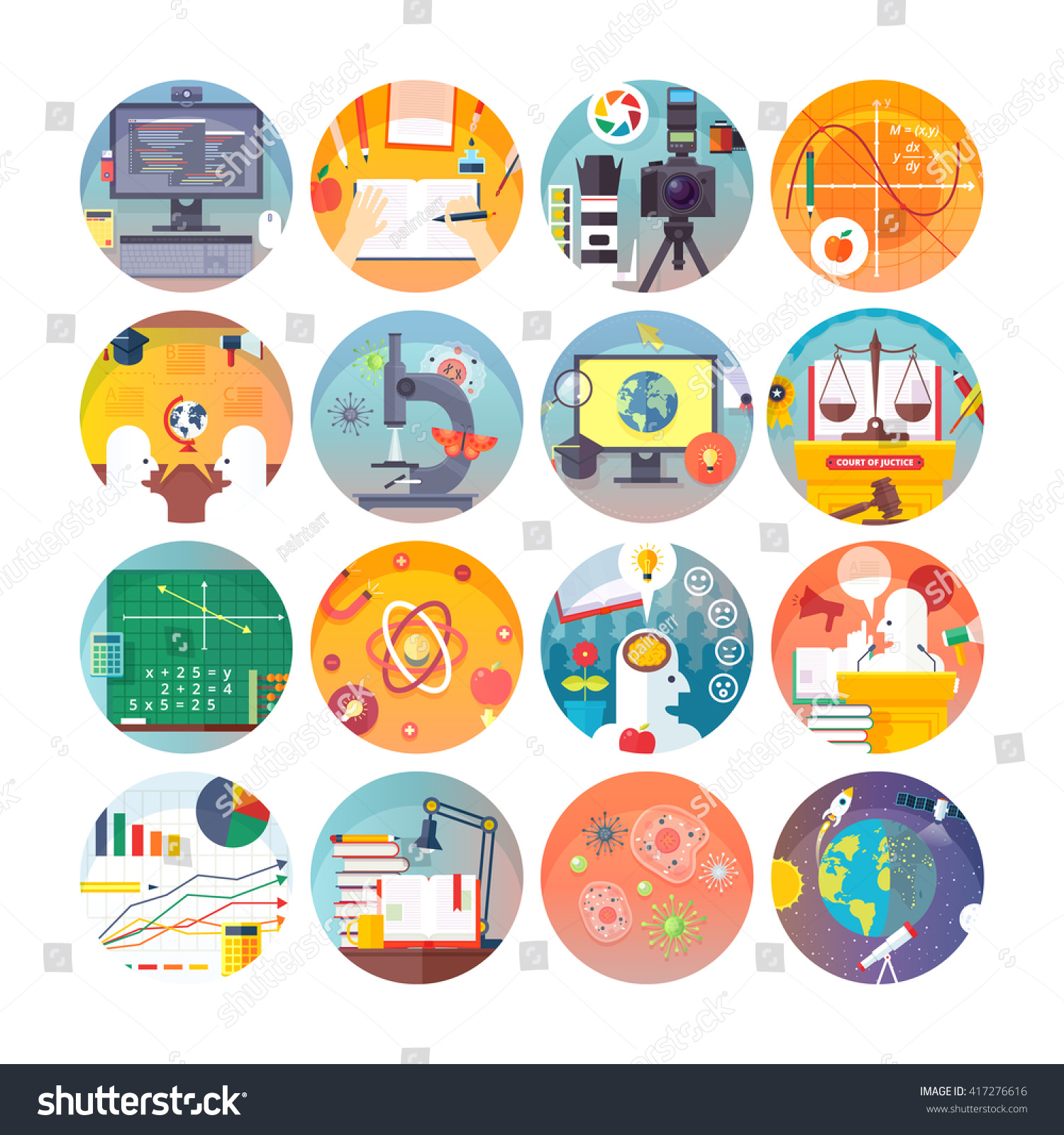 Education And Science Flat Circle Icons Set. Subjects And Scientific ...