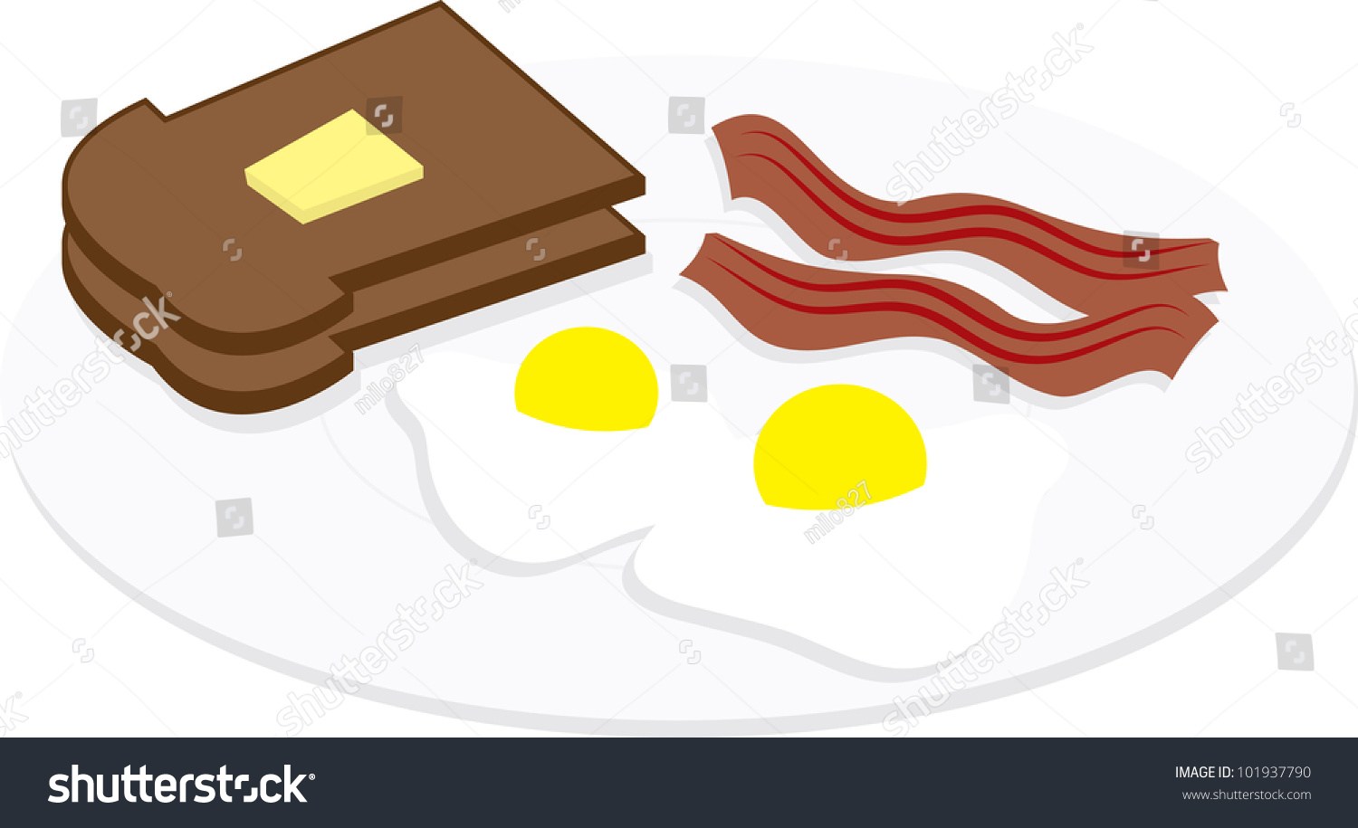 Eggs, Bacon And Toast On A Plate Stock Vector Illustration 101937790
