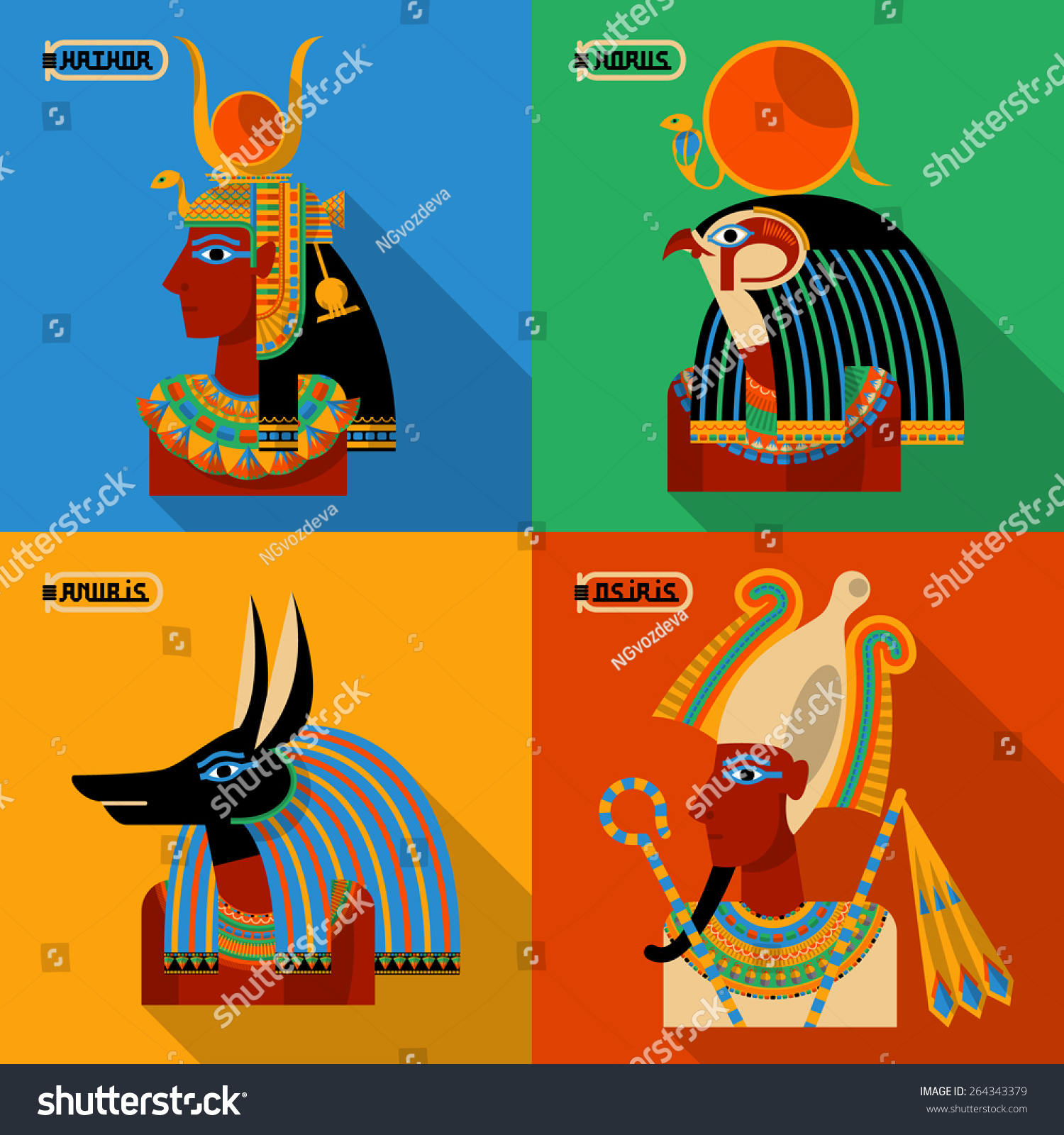 Egypt Gods Hathor Horus Anubis Osiris Stock Vector 264343379 - Shutterstock