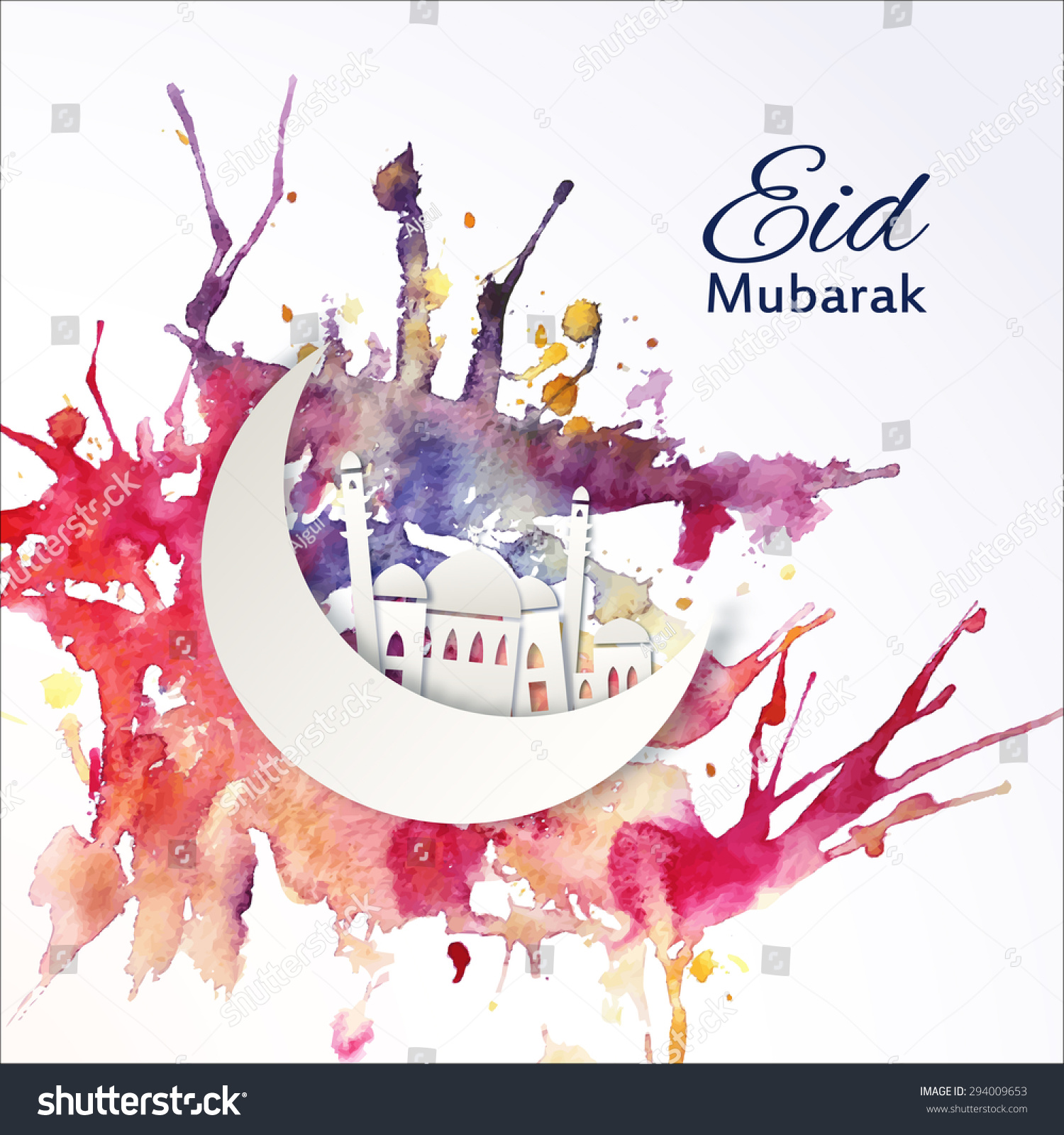 Eid Mubarak Card Ramadan Greetings Background A Colorful Watercolor