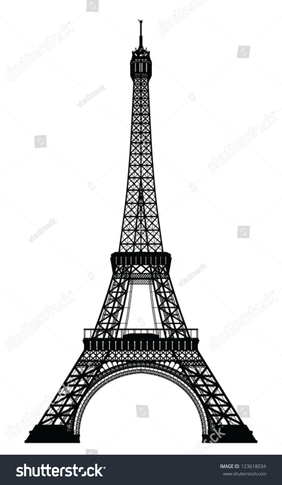 Eiffel Tower Black Silhouette Vector Illustration 123618034