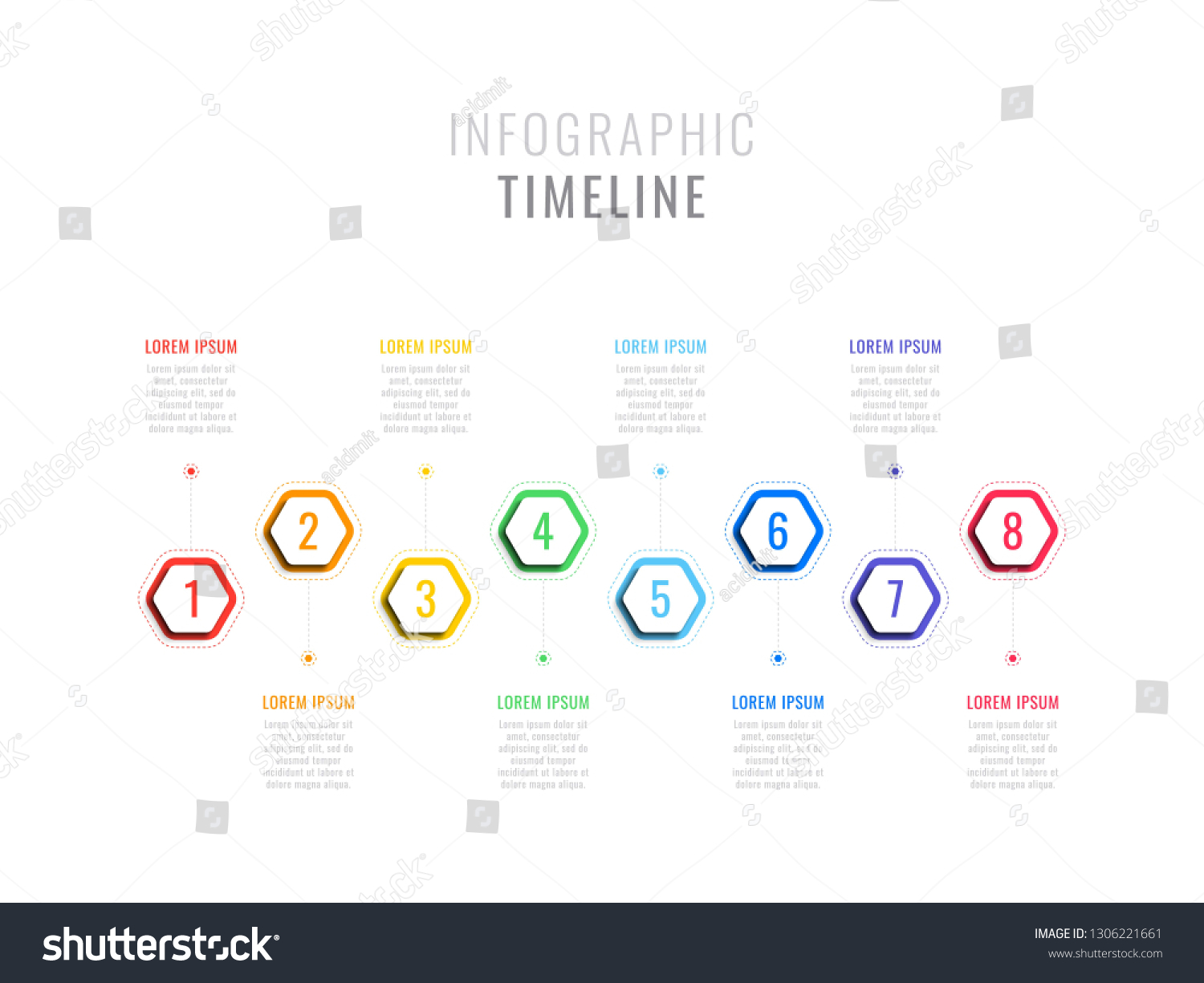 Eight Steps Infographic Timeline Hexagonal Elements Stock Vector