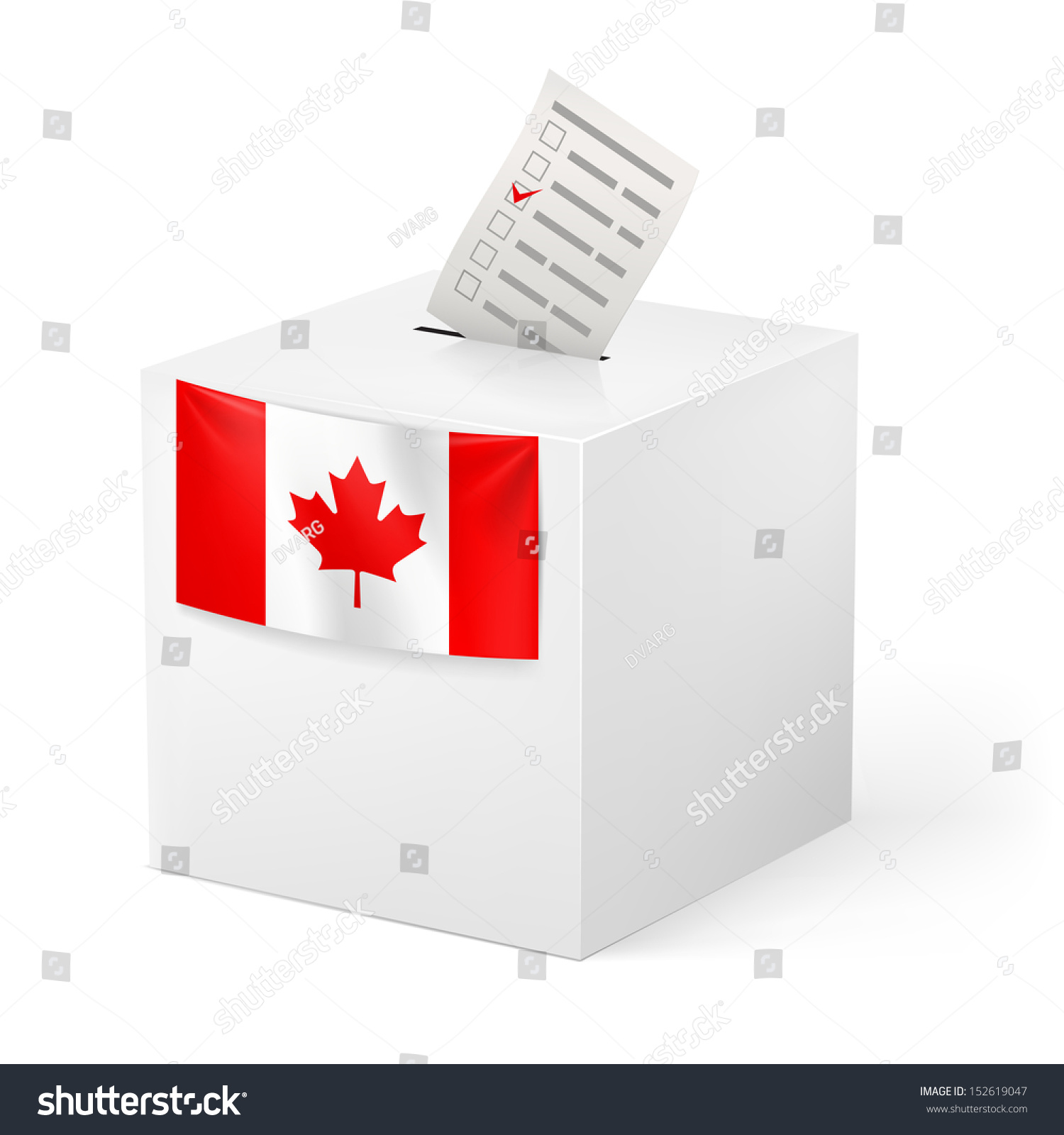 Election In Canada: Ballot Box With Voicing Paper Isolated On White