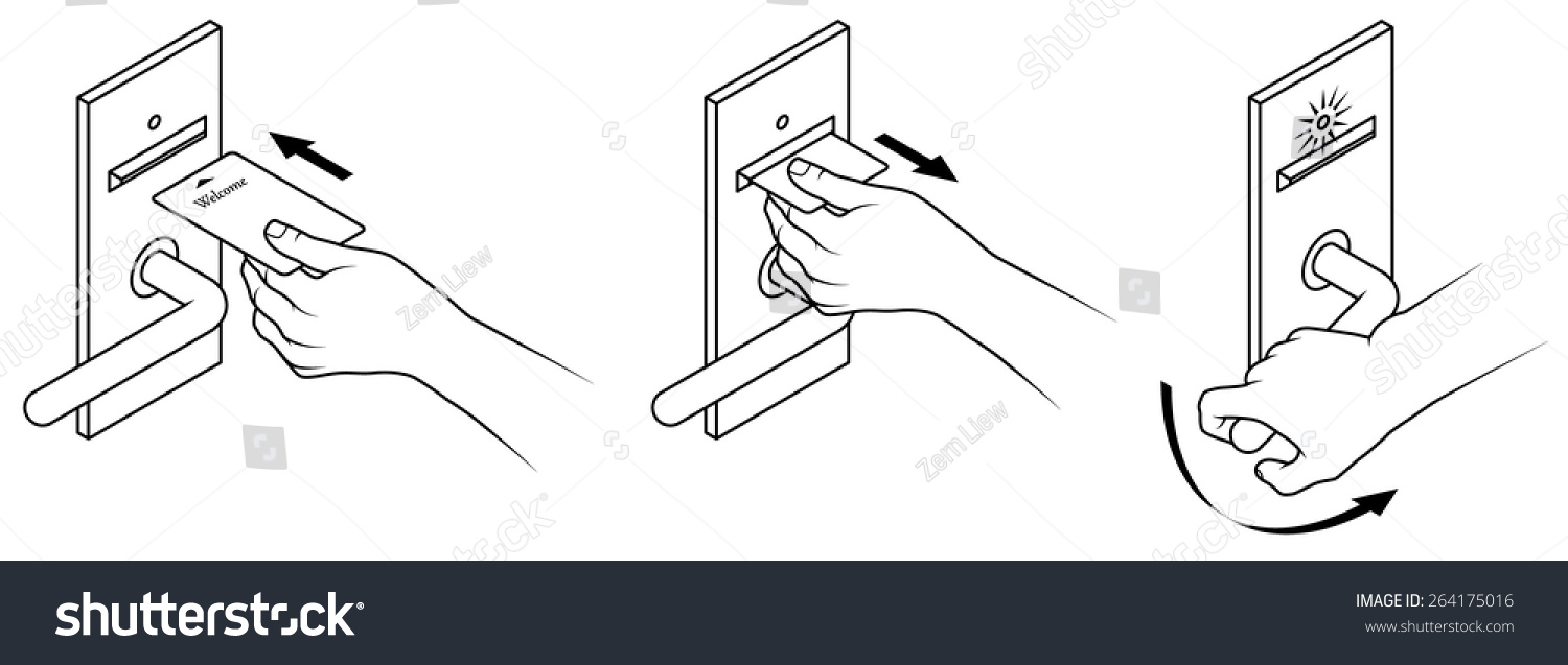 electronic-keycard-door-opening-instructions-diagram-stock-vector