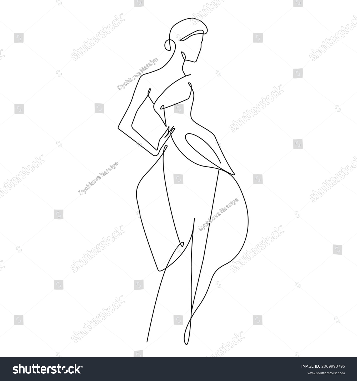 Elegant Woman Silhouette Line Art Drawing Stock Vector Royalty Free