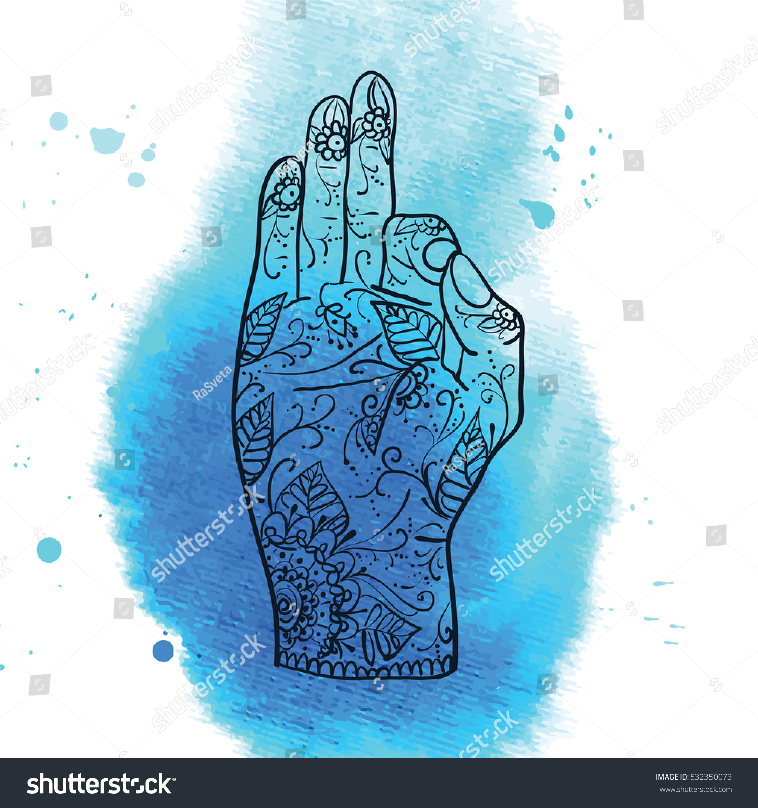 Element Yoga Jnana Mudra Hands Mehndi Stock Vector Royalty Free 532350073