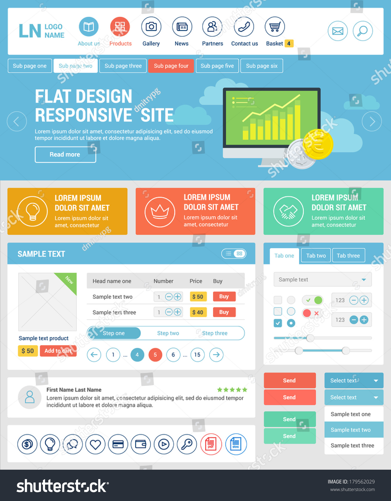 Elements Set For The Responsive Web Site. Flat Design. Stock Vector ...