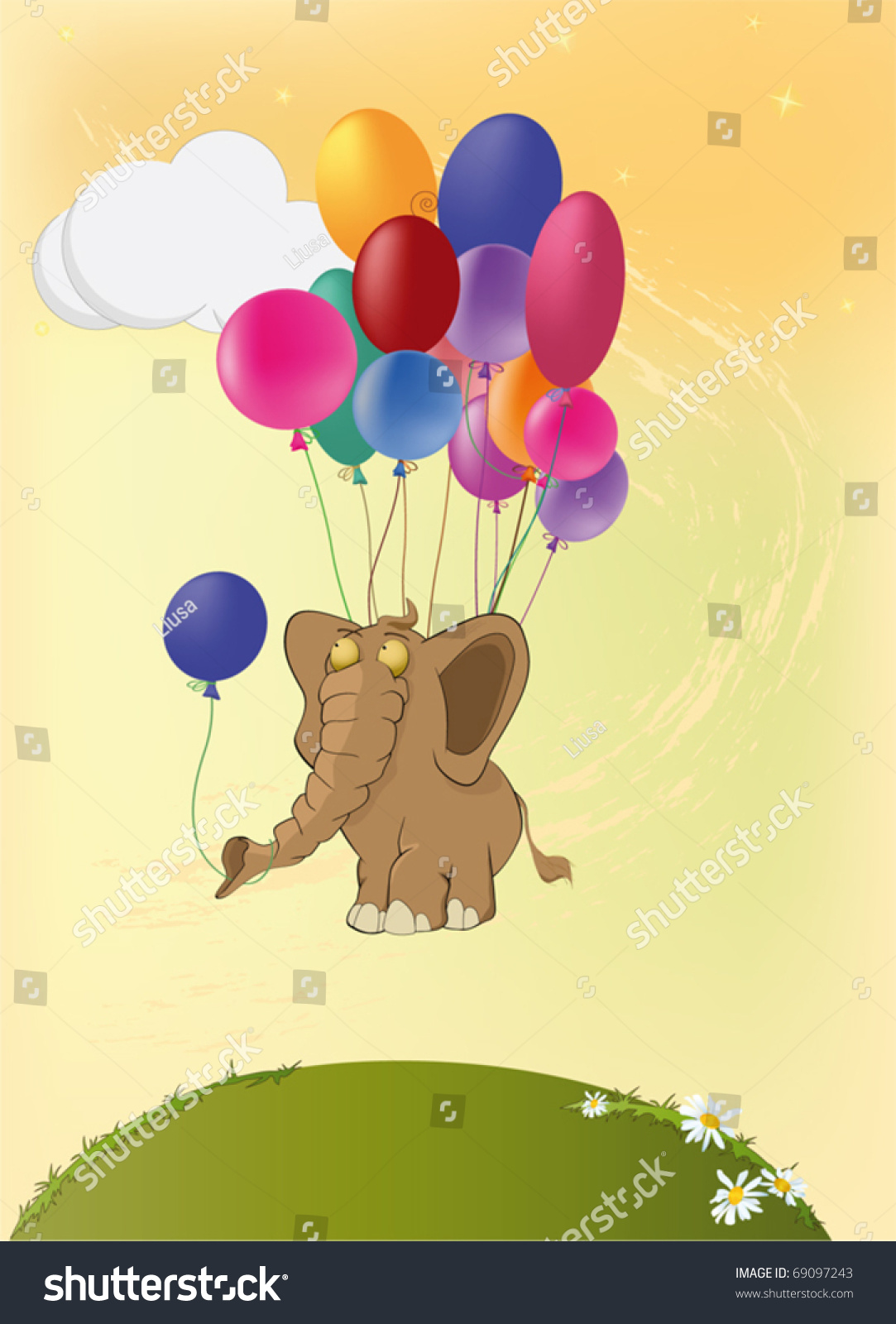 Elephant And Balloons Stock Vector Illustration 69097243 : Shutterstock