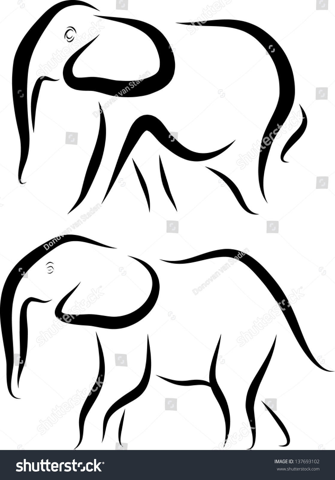 Elephant Line Art Pair Stock Vector Illustration 137693102 : Shutterstock
