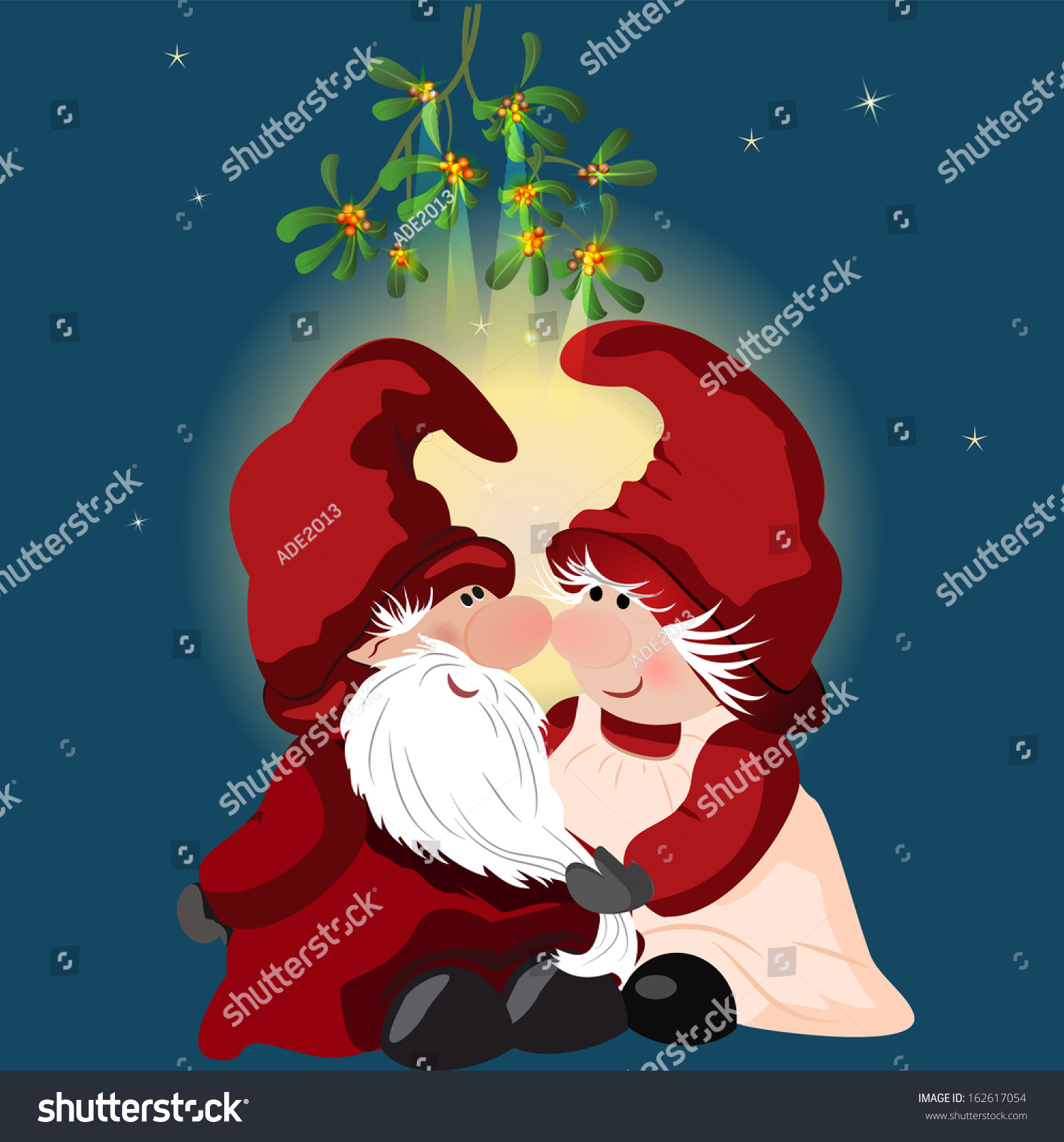 Elves Couple About To Kiss Under Mistletoe Stock Vector Illustration