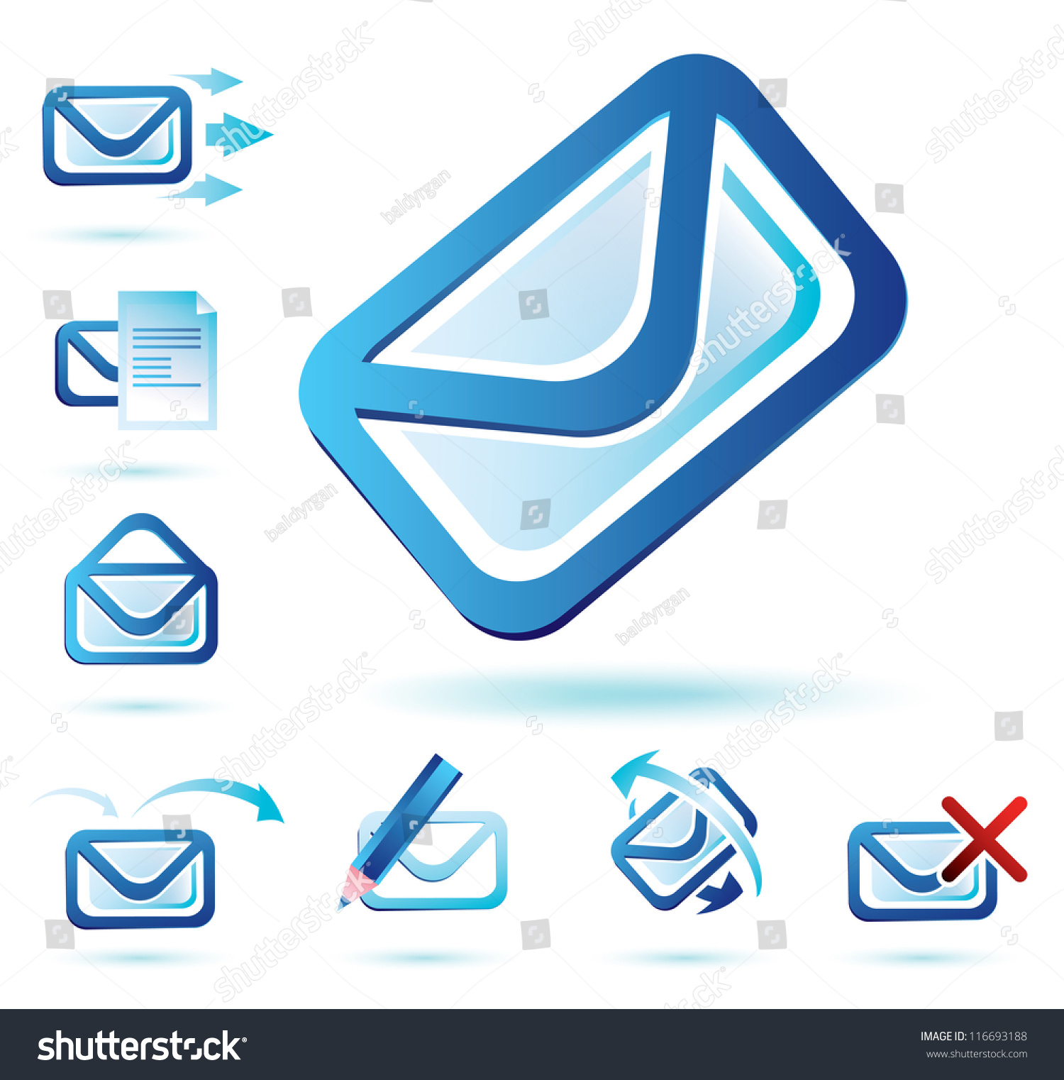 Email Icons Set, Isolated Glossy Vector Symbols - 116693188 : Shutterstock