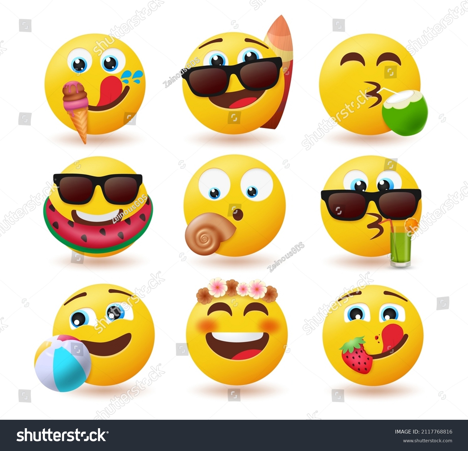 Emoji Summer Emoticon Vector Set Emojis Stock Vector Royalty Free