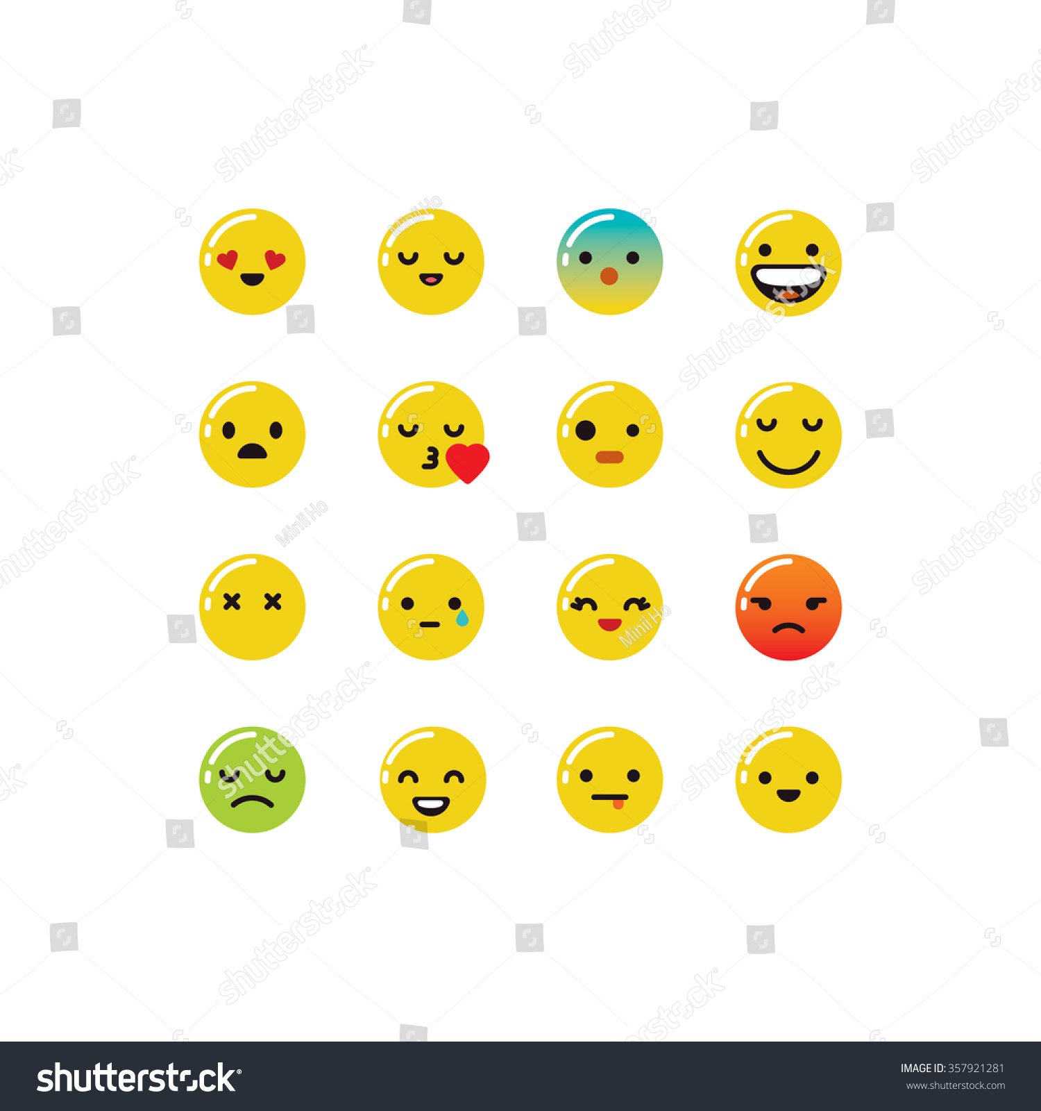 Emoticon set with shine effect Emoticon set with shine effect