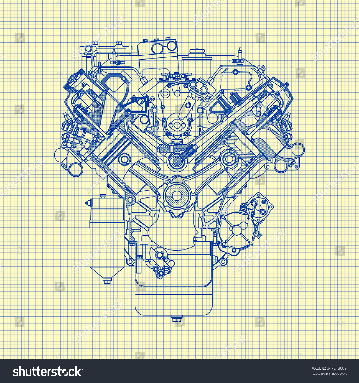 Engine Mechanical Background Blueprint Stock Vector 347248889