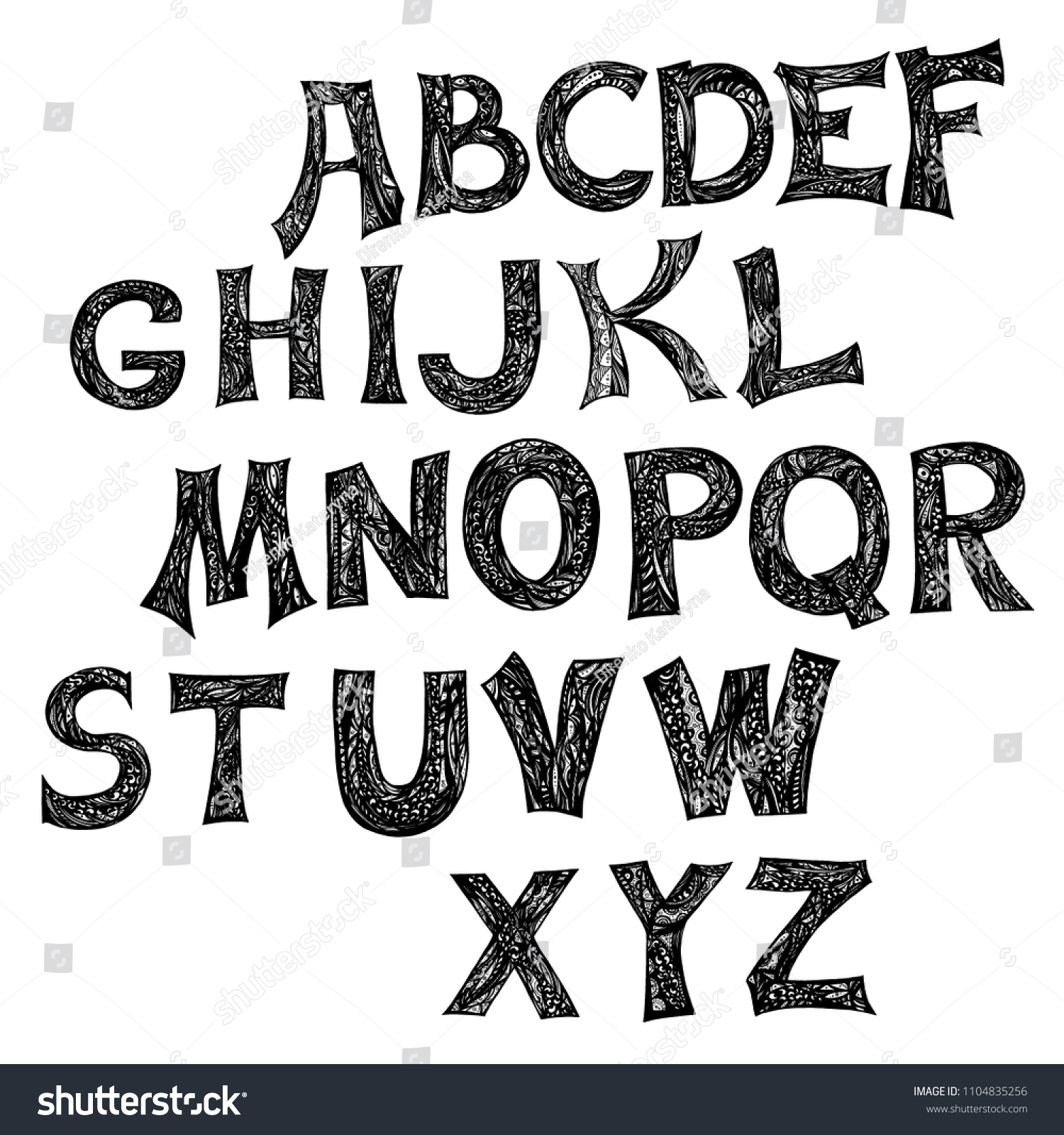 English Alphabet Style Zentangl Hand Drawn Vector De Stock Libre De