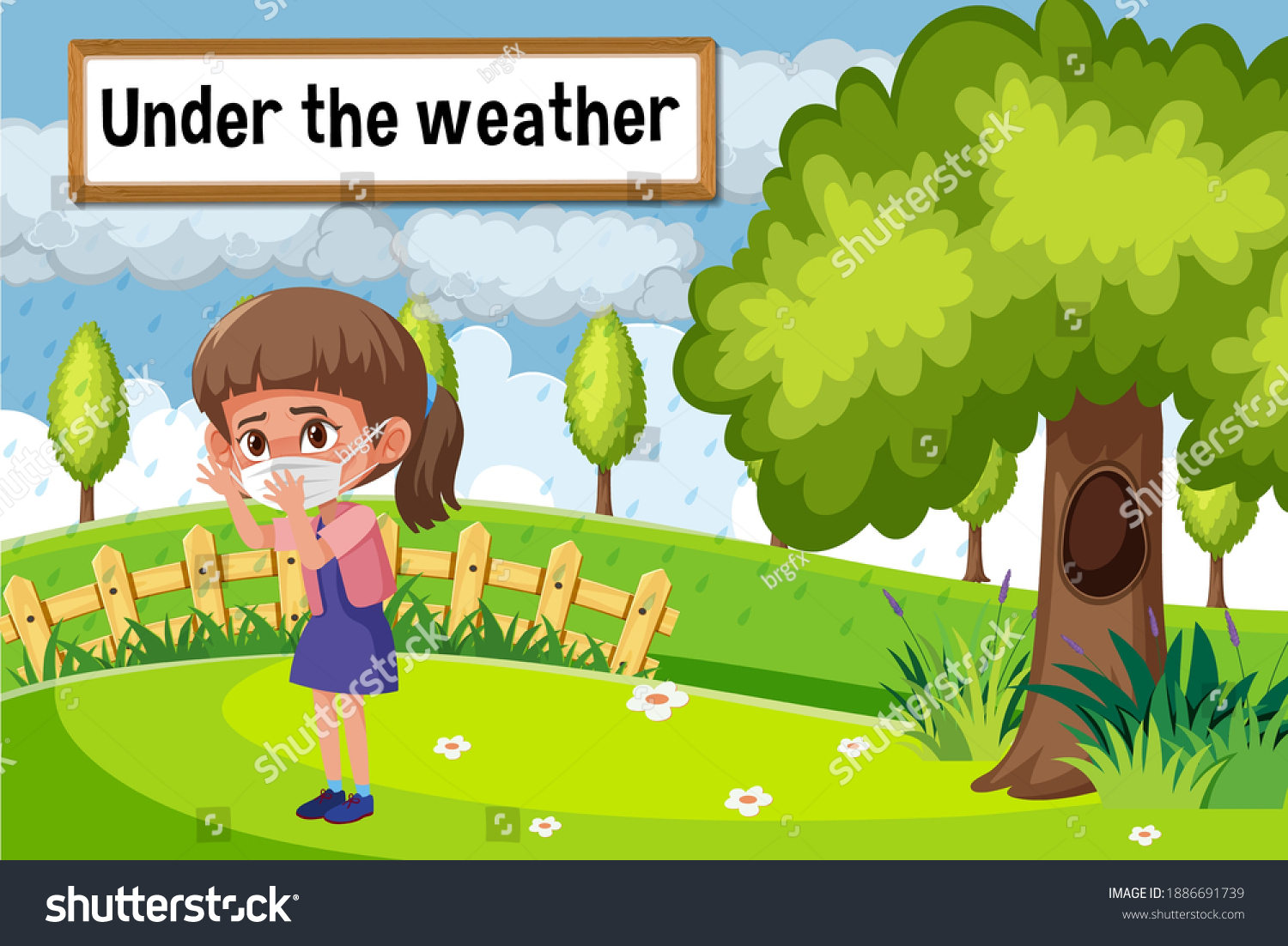 English Idiom Picture Description Under Weather Stock Vector Royalty